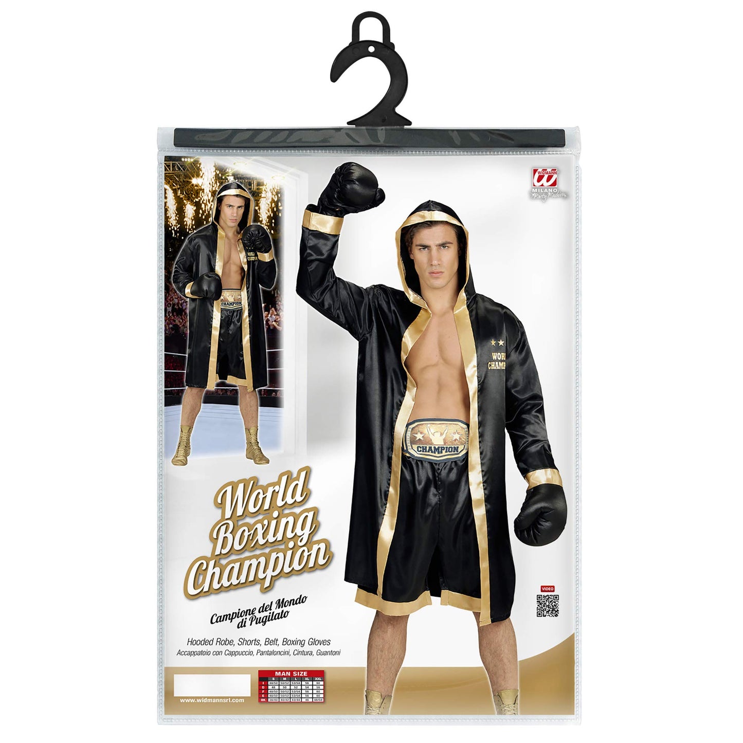 WIDMANN MILANO Costume de Petrecere - Costum Boxer Campion Mondial, Mantou cu Glugă, Sportiv, Kickboxer