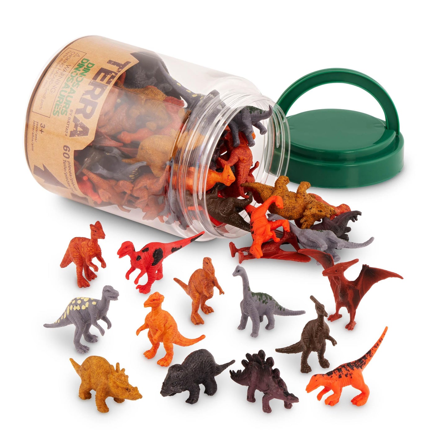 Terra by Battat – Set de 60 Piese dinozauri – 12 miniaturi realiste – tiranosaur, brontosaur, triceratops și altele – 3 ani +