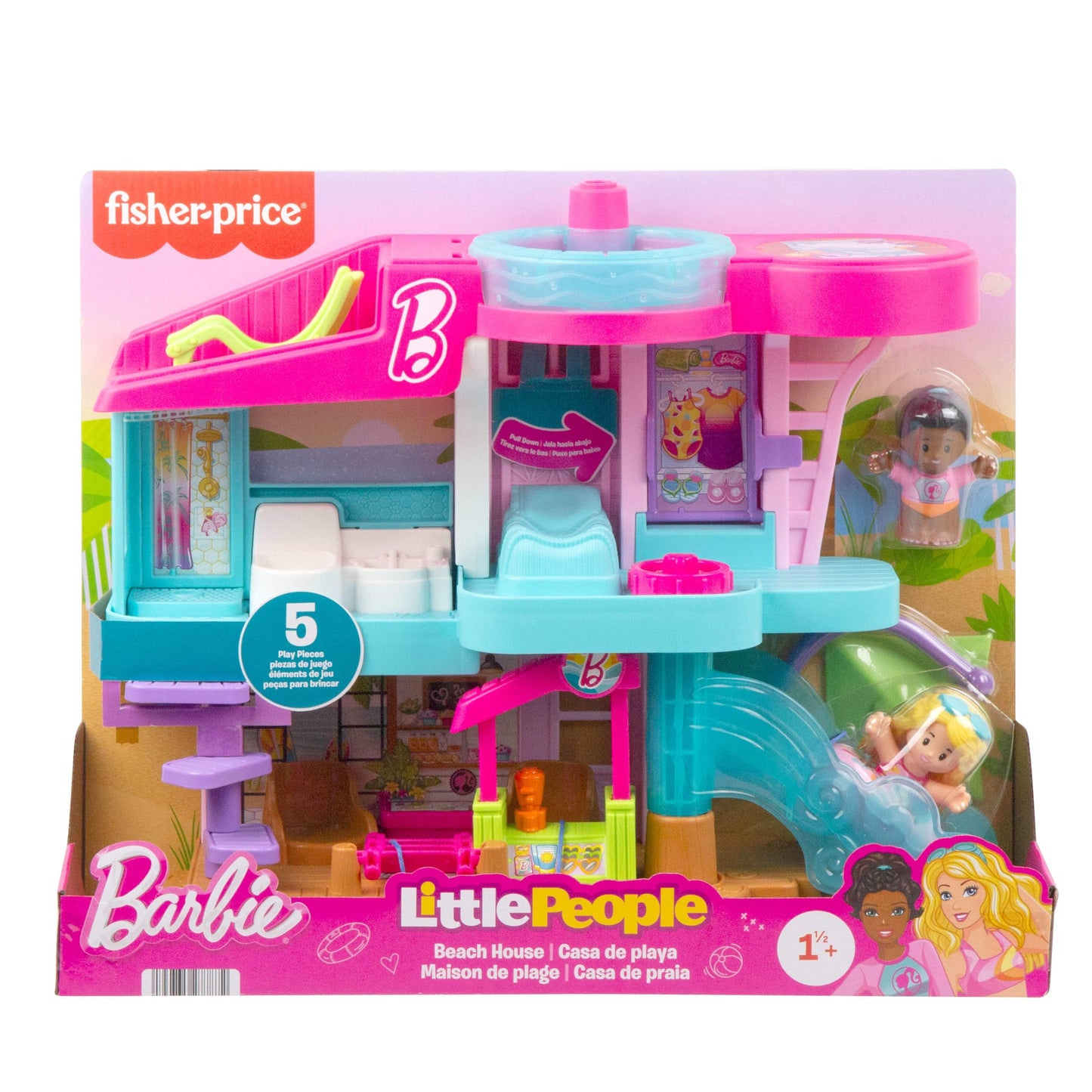 Fisher-Price Little People Set de joacă casă de plajă Barbie cu figurine și accesorii pentru copii de la 18 luni