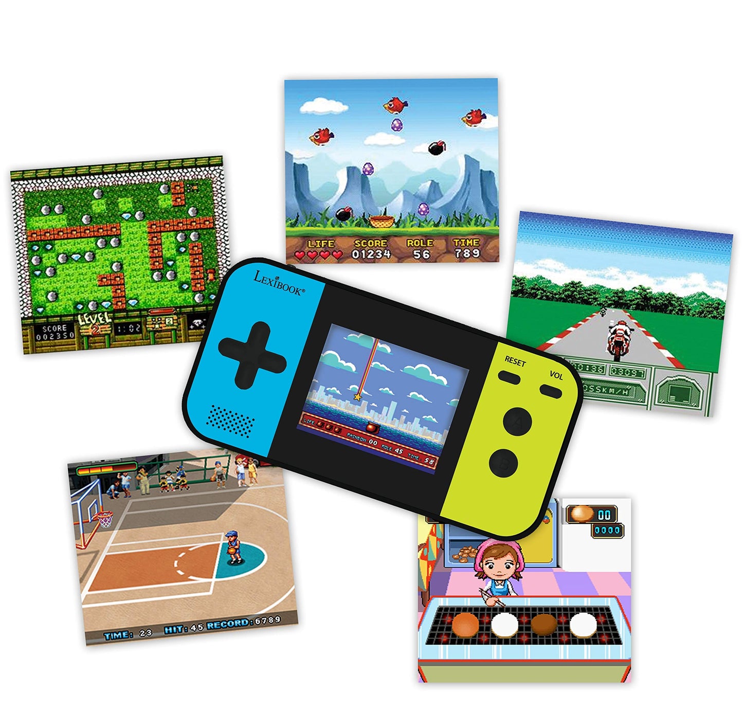 Lexibook Compact Cyber Arcade - Consolă de jocuri portabilă cu 250 jocuri, LCD, alimentată cu baterii, pentru copii, negru/albastru/verde, JL2377