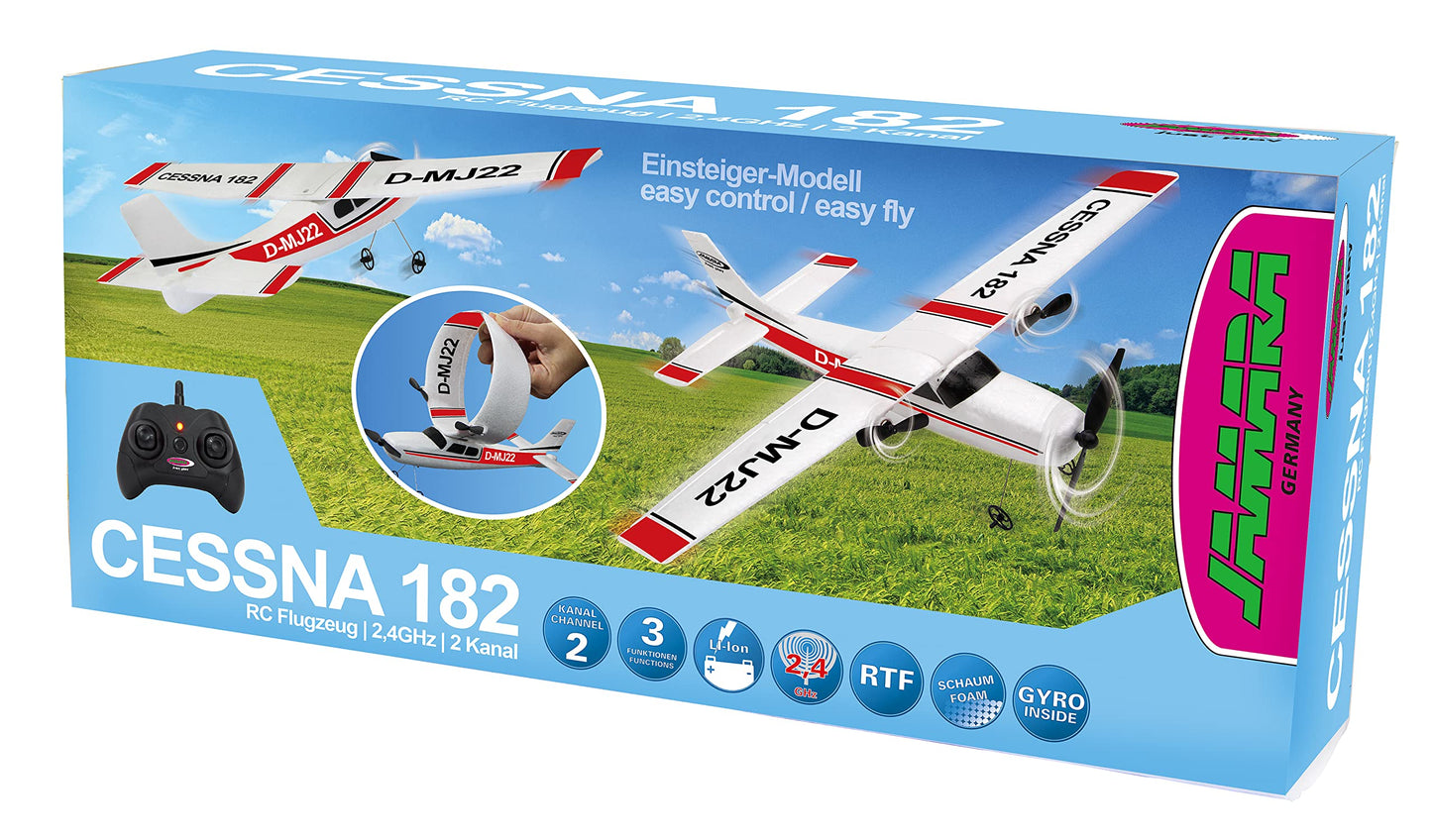 JAMARA Cessna 182 Avion cu telecomandă 2,4GHz Gyro 2CH – stabilizare zbor, ușor de folosit de la 16 ani (alb)