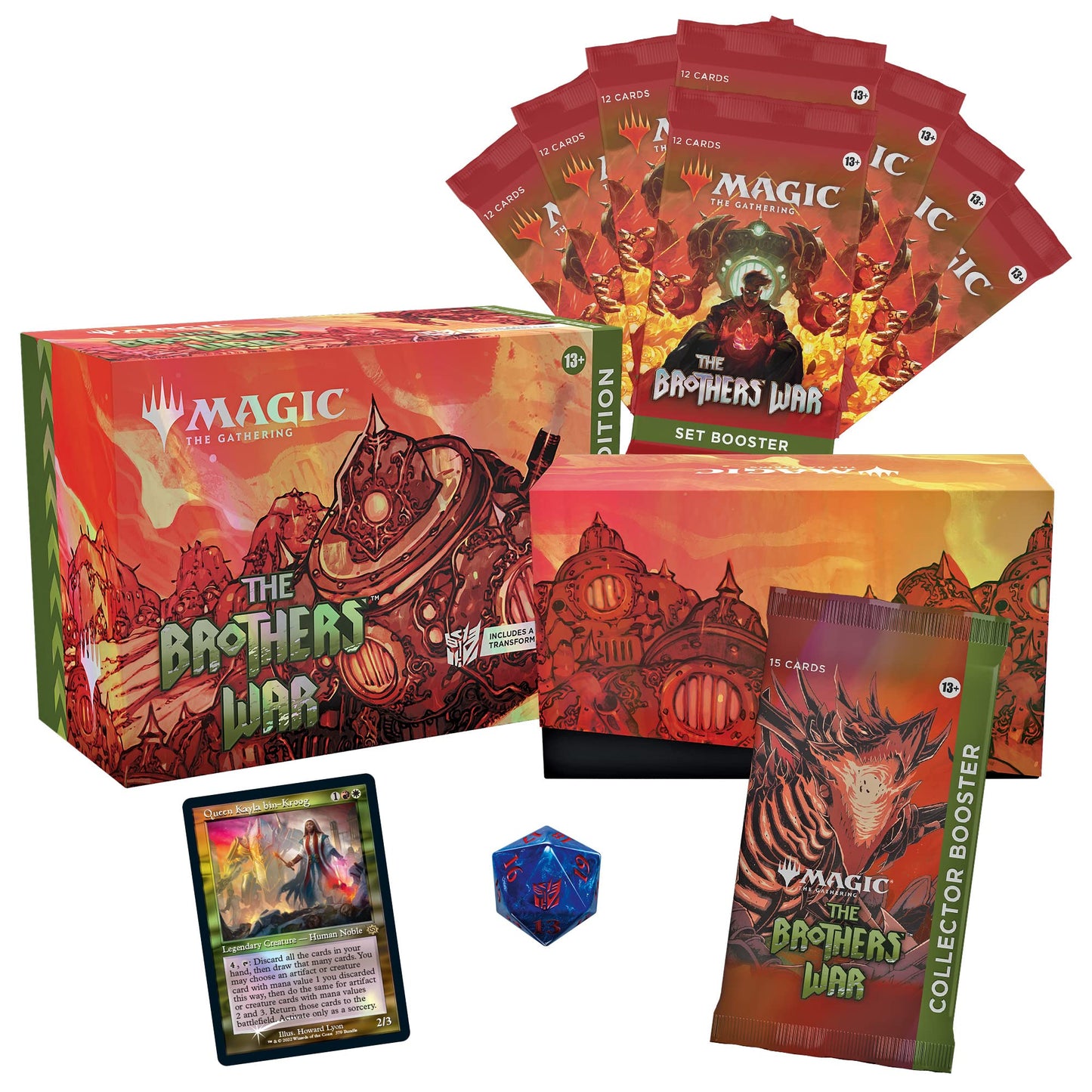 The Brothers War Bundle - Magic the Gathering, 8 Boostere Set, 1 Booster Colecționar, Accesorii (Versiune în Engleză), D03140000, recomandat de la 13 ani.