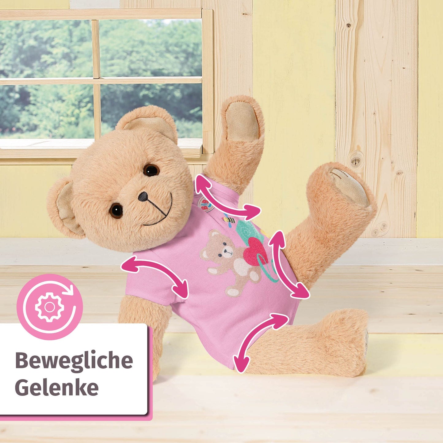 BABY born Ursuleț, Jucărie de pluș cu salopetă roz și brațe și picioare mobile, 835586 Zapf Creation