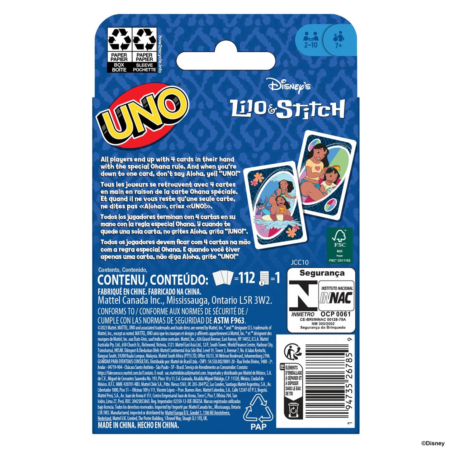 Joc de cărți Mattel Games UNO Disney Lilo și Stitch pentru copii, adulți și familii, bazat pe film, cu reguli incluse, JCC10