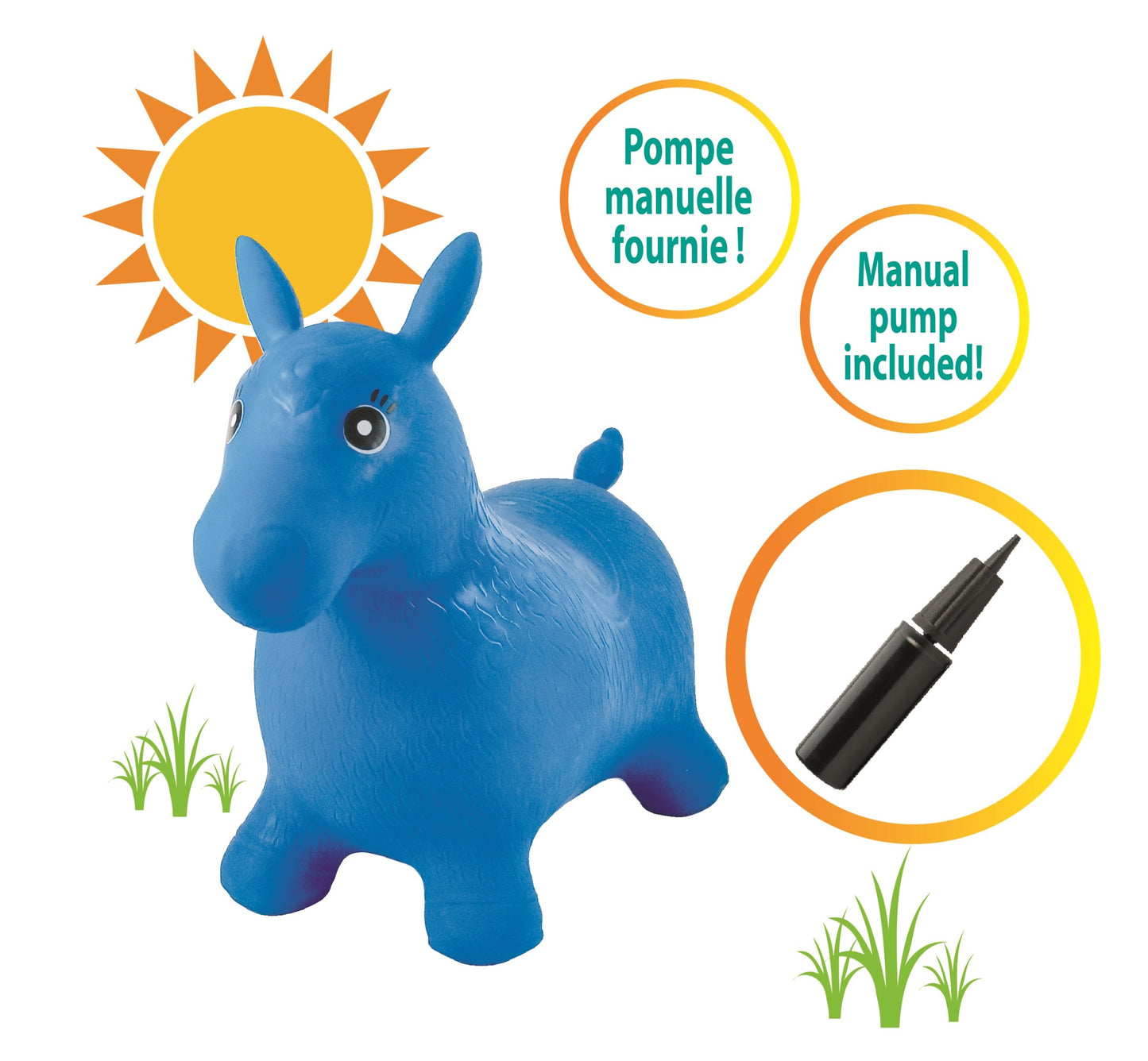 Hippopotam albastru gonflabil Lexibook cu pompă manuală – BG050, Norme