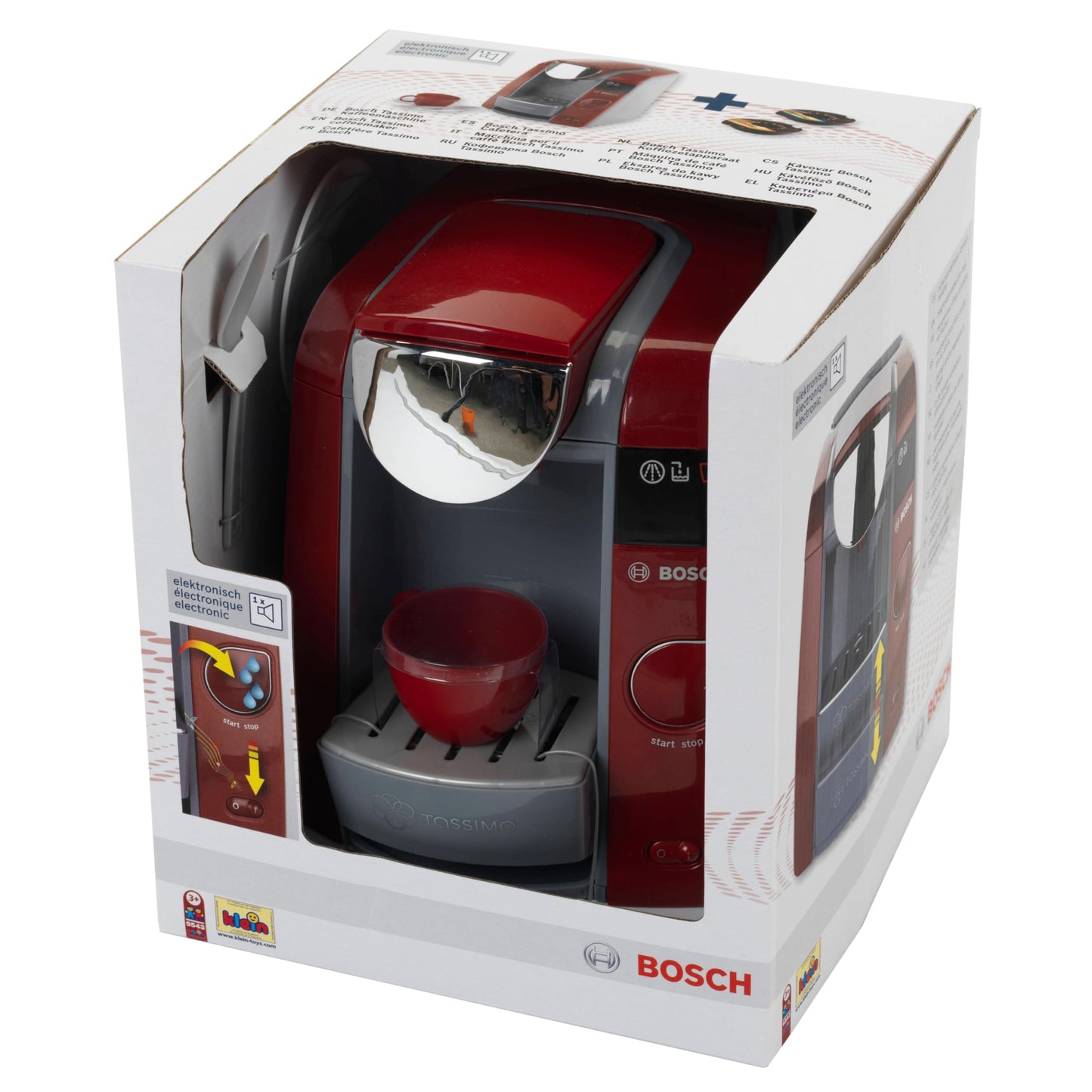 Theo Klein 9543 Bosch Tassimo Cafetieră | Cu posibilitate de umplere cu apă și circuit de apă cu sunet | Inclus set de espresso | Dimensiuni: 20 cm x 16 cm x 20 cm | Jucărie pentru copii de la 3 ani