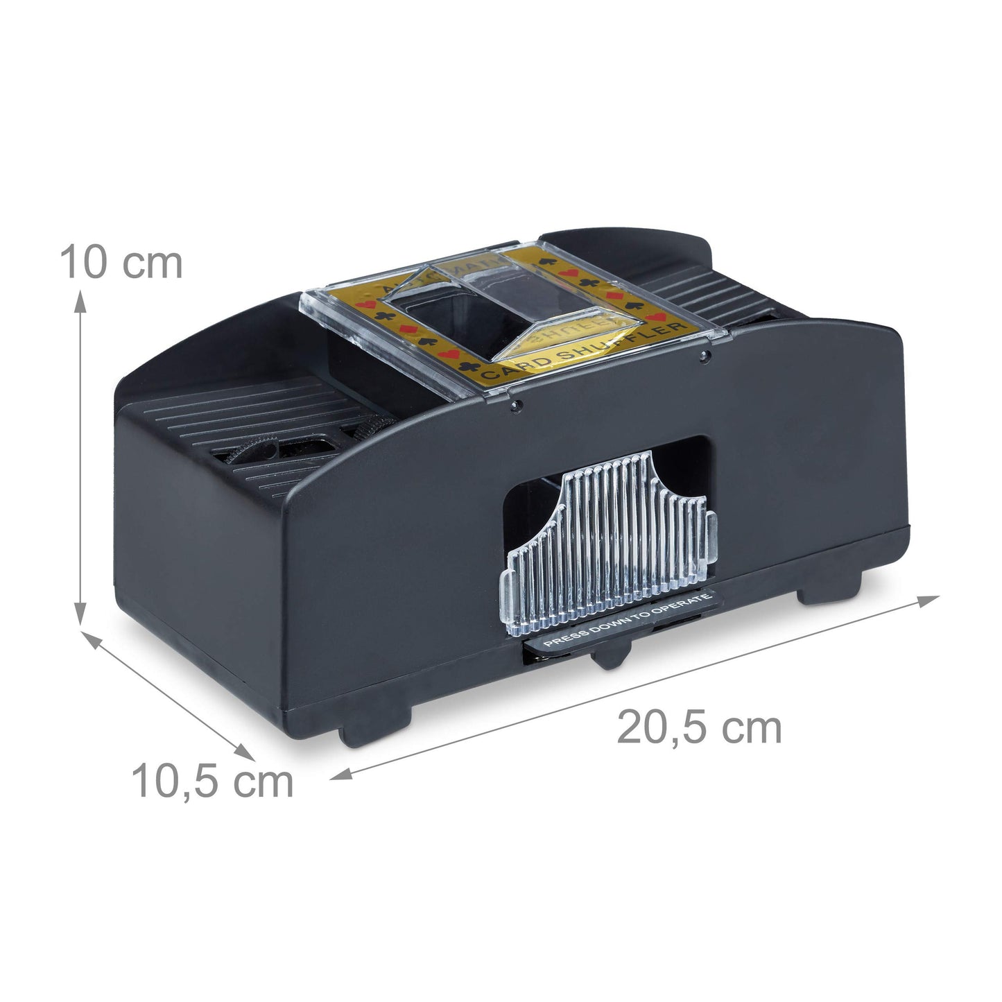 Mașină de amestecat cărți Relaxdays, 2 pachete, alimentată cu baterii, pentru cărți de joc până la 90 mm, plastic, negru