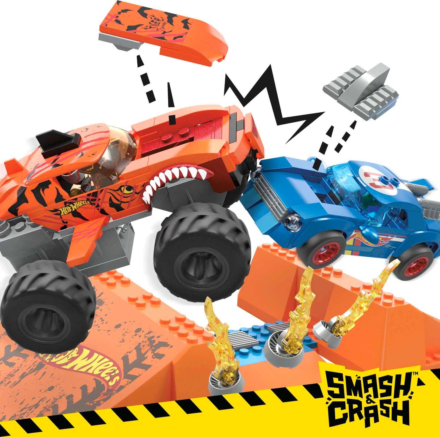 Set de constructie, Hot Wheels, Monster Trucks, Tiger Shark, 245 piese, HKF88