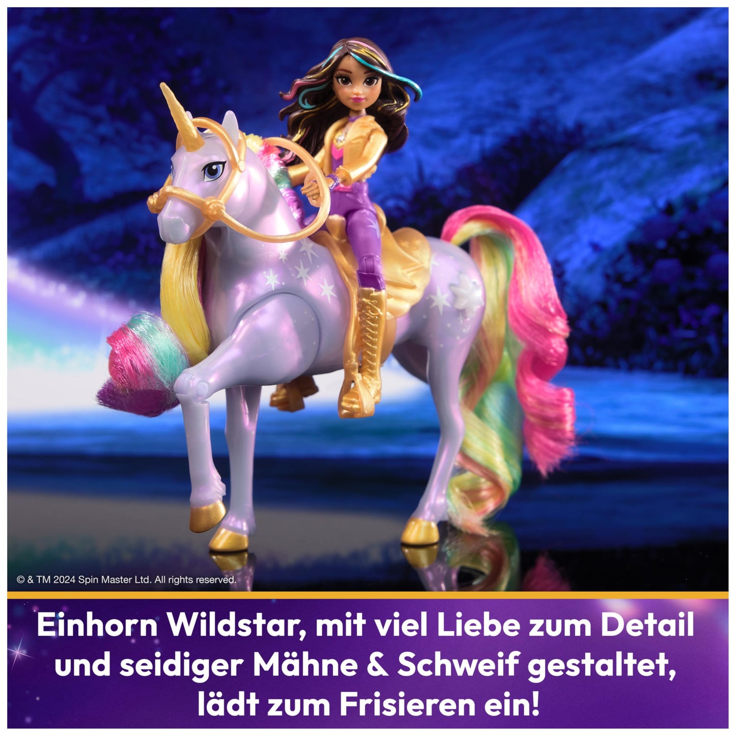 Academia Unicornilor - Figurine originale Wildstar și Sophia de 12 cm din seria Netflix, cu unicorn Wildstar și lumină magică în culori de curcubeu, pentru copii de la 4 ani.