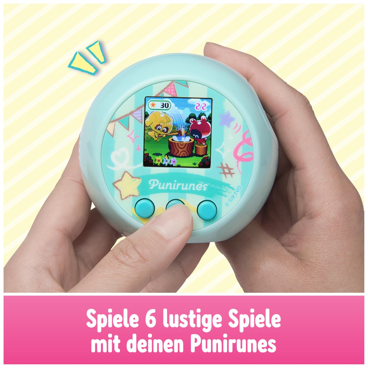 Punirunes - Jucărie digitală interactivă cu display LED și 55 de caractere care reacționează la mișcarea degetului în interiorul cutiei, recomandată de la 5 ani.