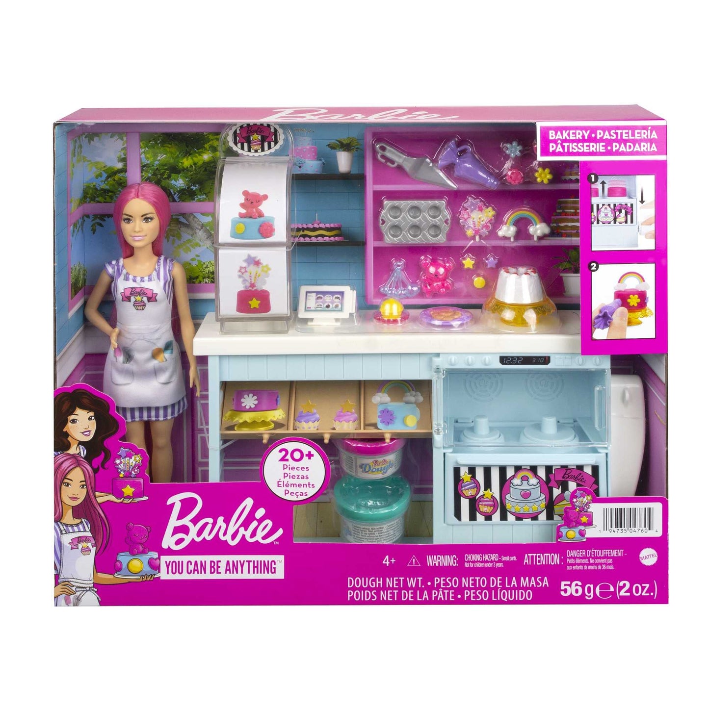 Barbie și Cofetăria ei - Păpușă cu Păr Fantezie, Magazin, Set de Plastilină și Accesorii de Jucărie, Cadou pentru Fete și Băieți +3 Ani, Multicolor (Mattel HGB73)