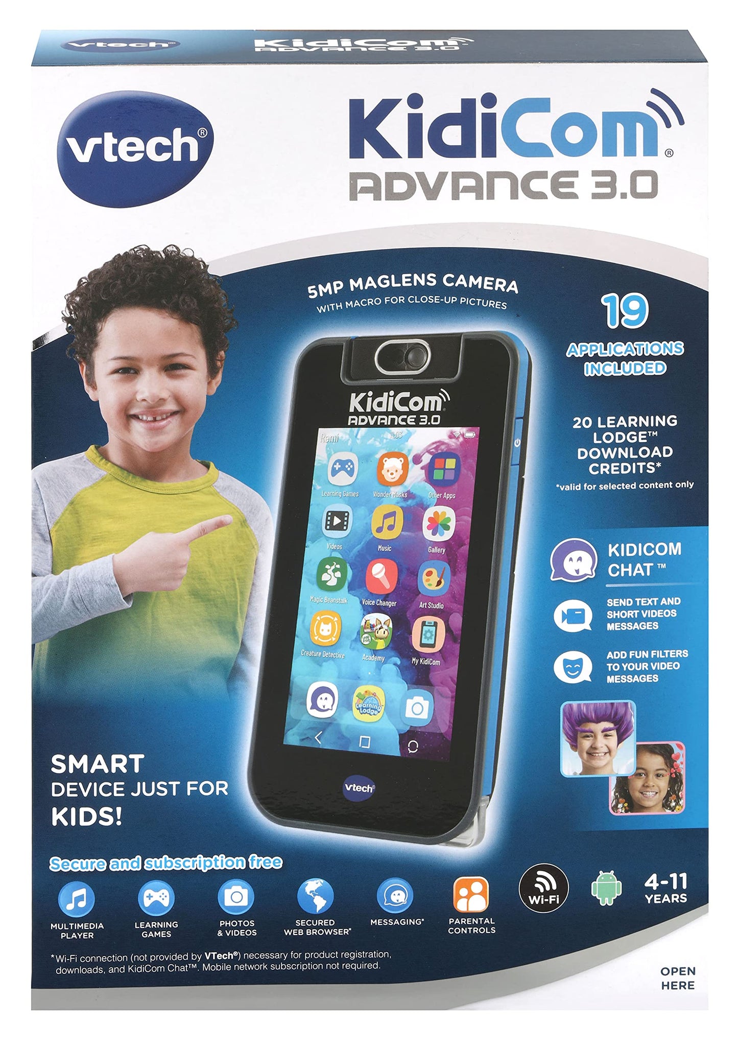 VTech Kidicom Advance 3.0 (Albastru) - Jucărie educativă și dispozitiv de comunicare sigur pentru copii, cu e-book-uri, cameră, aplicații prietenoase, jocuri și multe altele, potrivit pentru băieți și fete 4-7 ani.