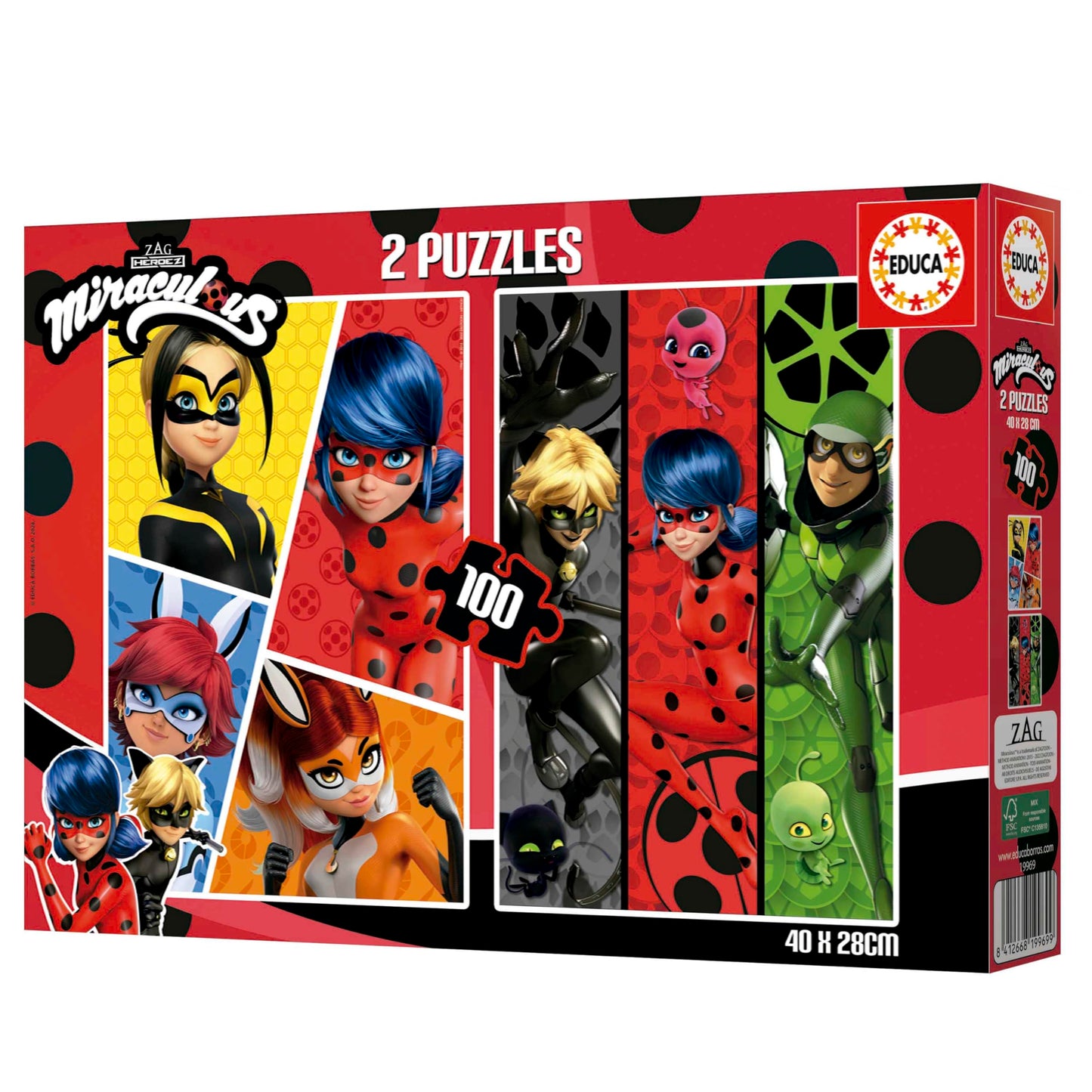 Educa - Set de 2 puzzle-uri pentru copii cu 100 de piese. Buburuza. Dimensiune: 40 x 28 cm. Recomandat pentru copii de la 6 ani (19969)