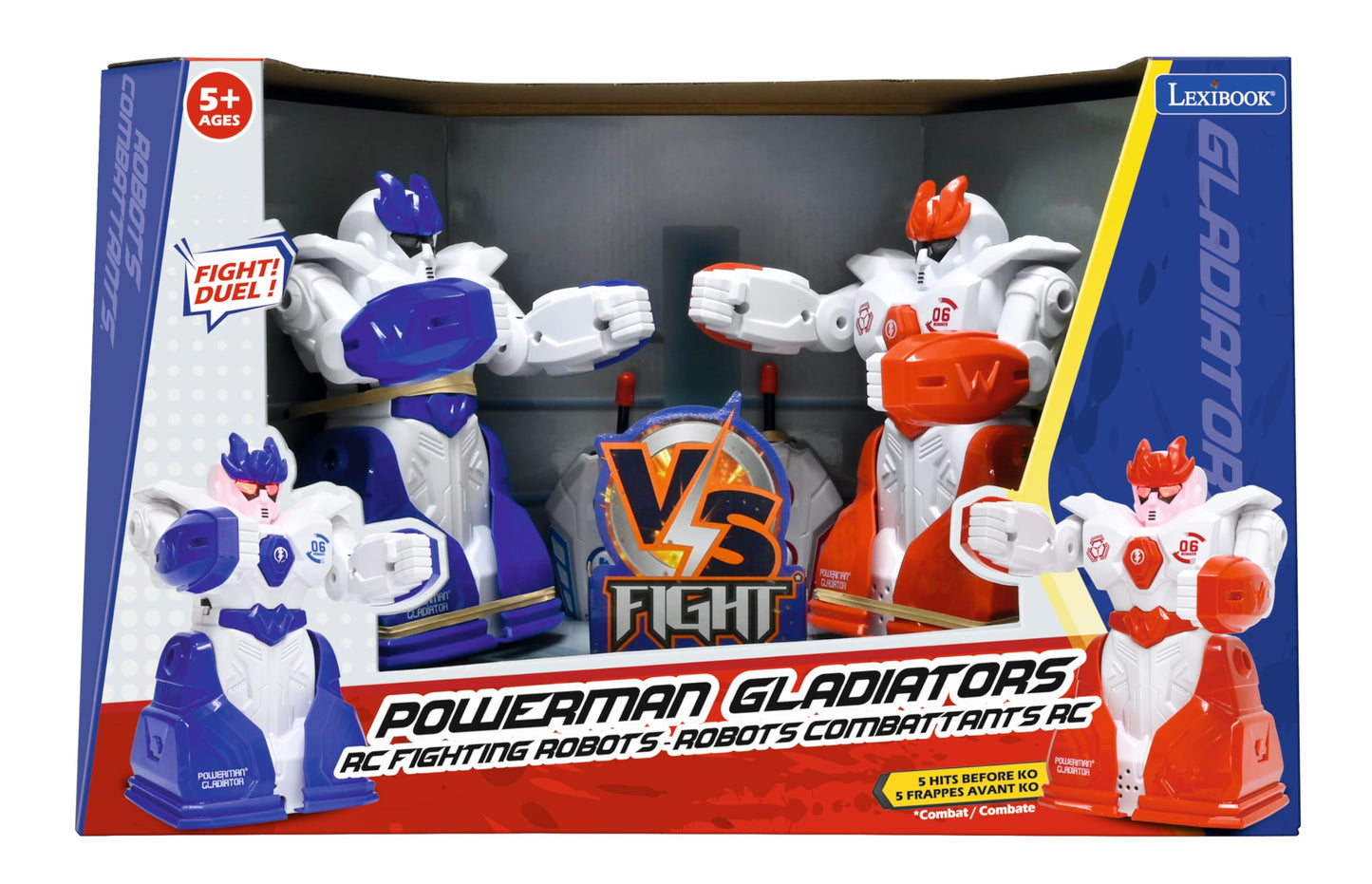 Lexibook Powerman Gladiators - Robot de luptă telecomandat, mod duel, 5 lovituri până la K.O., efecte sonore și de lumină, albastru/roșu, ROBDUO