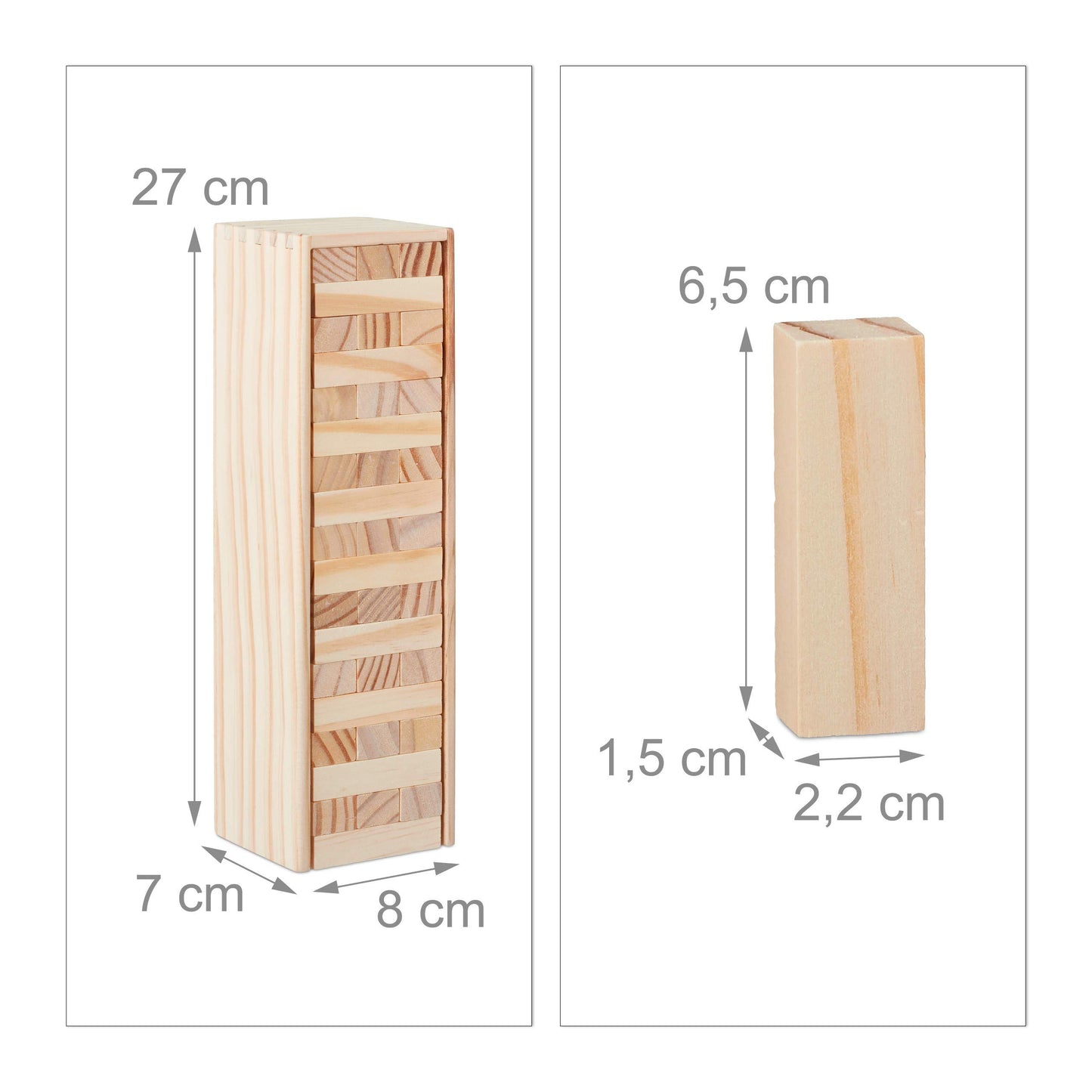 Tumble Turn din lemn Relaxdays, 54 blocuri pentru stivuit, joc amuzant pentru copii și adulți, jucărie din lemn, natur, 27 x 8 x 7 cm