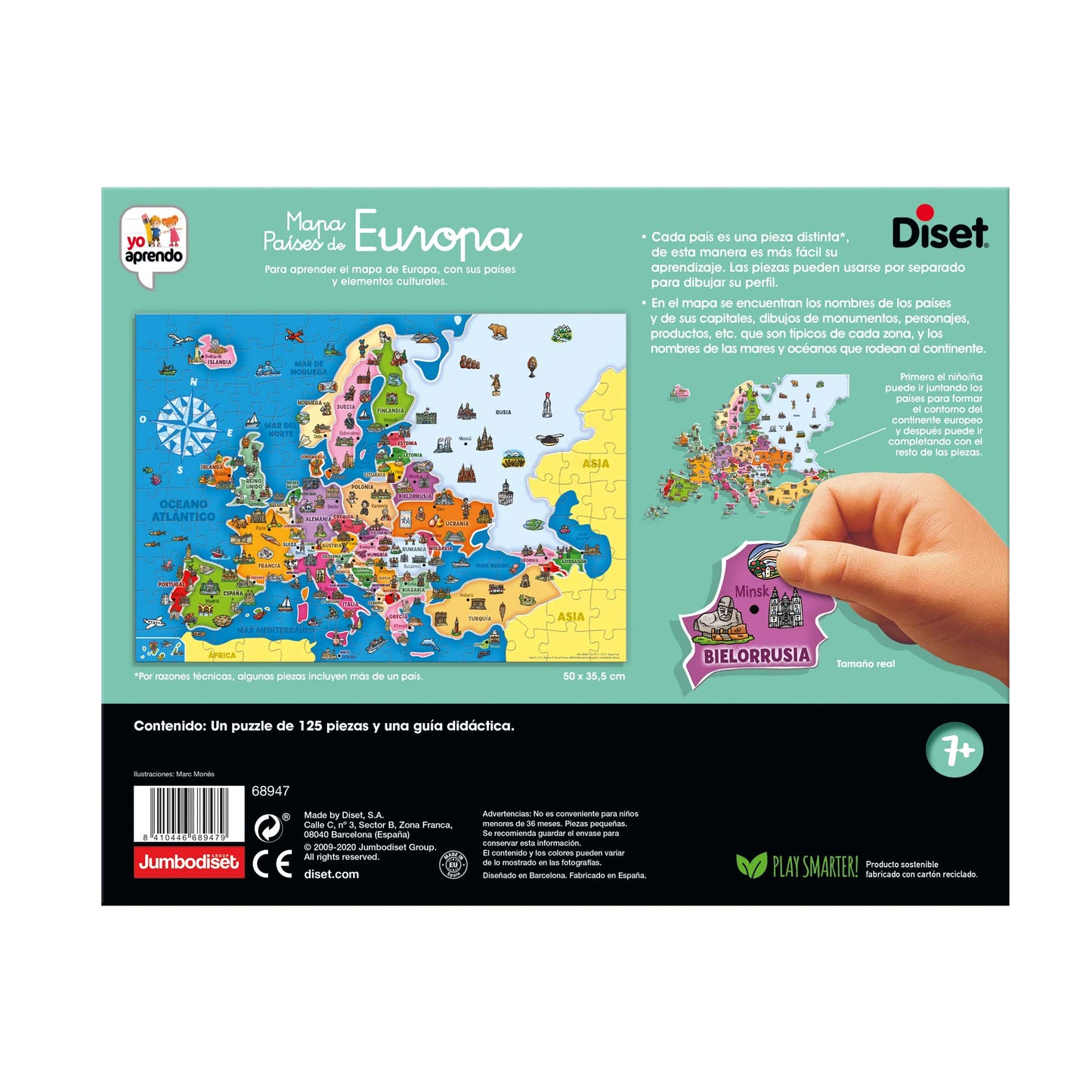 Diset - Țările Europei, Puzzle educativ pentru învățarea geografiei europene de la 7 ani.