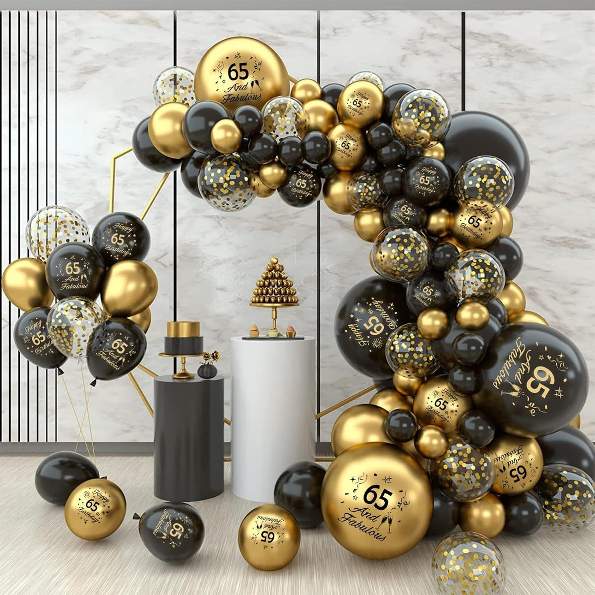 Yiran Set 15 Baloane Aniversare 55 Ani, negru/auriu