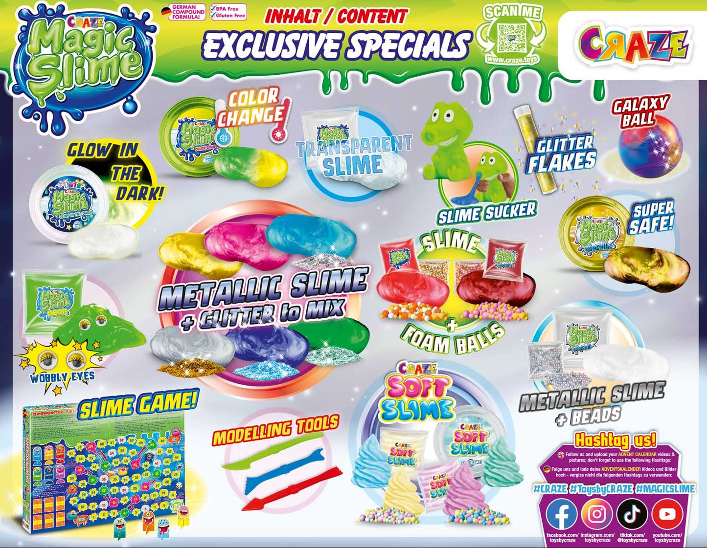 CRAZE MAGIE SLIME CALENDAR DE ADVENT pentru copii - Calendar de Crăciun cu slime pentru fete și băieți, calendar de jucării cu slime pentru copii