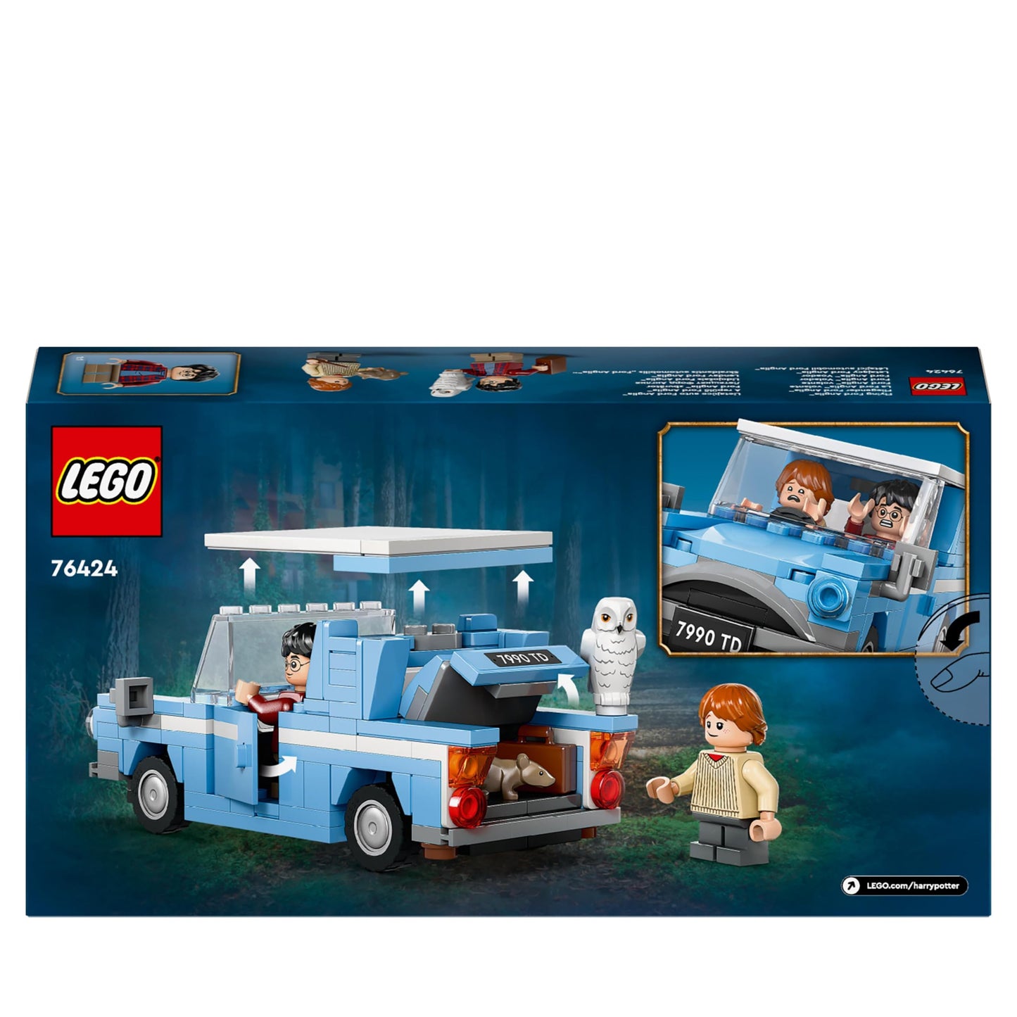 LEGO Harry Potter Ford Anglia Zburător, mașină de jucărie pentru copii, cadou pentru băieți, fete și fani de peste 7 ani, set cu 2 mini-figuri inclusiv Ron Weasley pentru jocuri de rol 76424