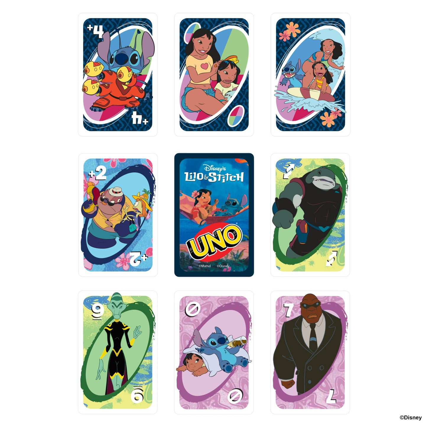 Joc de cărți Mattel Games UNO Disney Lilo și Stitch pentru copii, adulți și familii, bazat pe film, cu reguli incluse, JCC10
