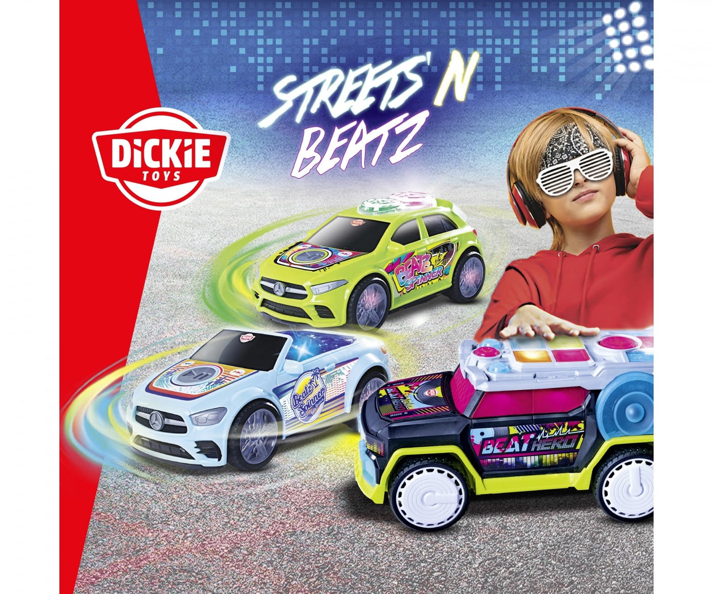 Dickie Toys - Mașinuță de jucărie Beat Breaker cu schimbare de lumină și muzică - Mașina Streets N BEATZ cu motor cu fricțiune, 20 cm, inclusiv baterii, jucărie pentru copii de la 3 ani.