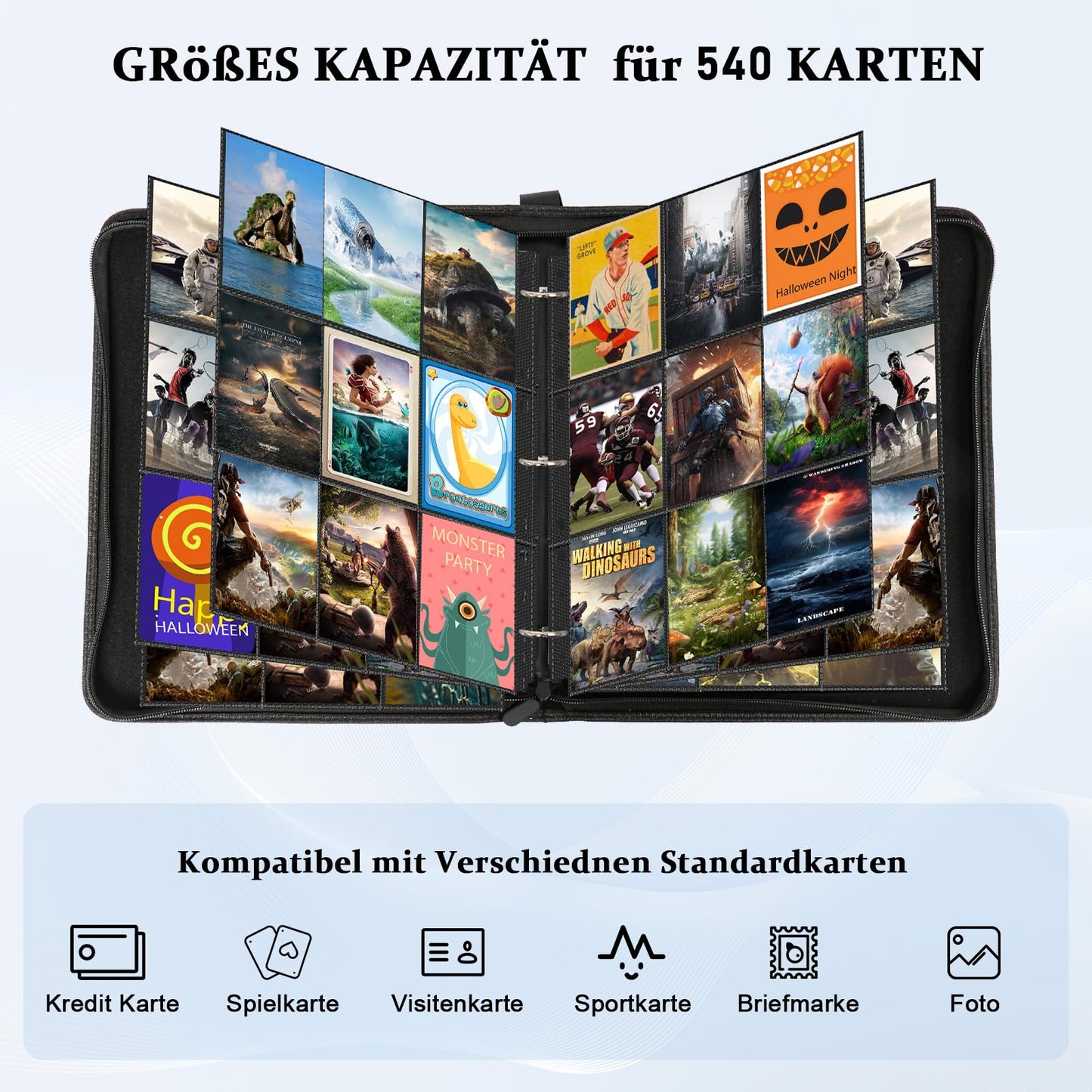 Album pentru cărți de colecție, 9 compartimente, mapă pentru cărți de schimb, 30 pagini, binder pentru până la 540 cărți, cu fermoar pentru cărți de joc, cărți sportive, Ninjago, TCG, MTG.