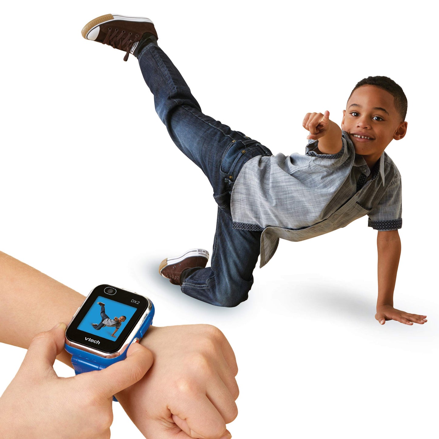 Ceas inteligent VTech KidiZoom DX2 albastru – Ceas pentru copii cu touchscreen, două camere pentru selfie-uri și multe altele – Potrivit pentru copii de 5-12 ani