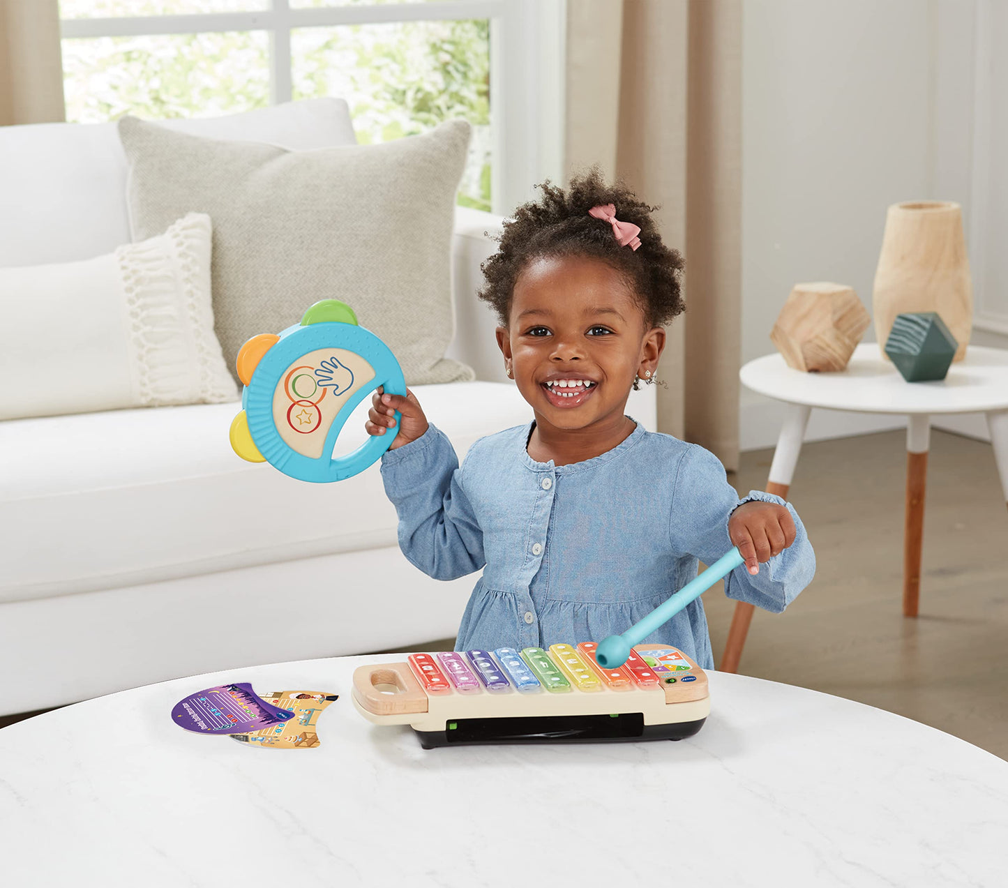 VTech Baby xilofon interactiv din lemn cu tamburin – jucărie muzicală strălucitoare din 100% lemn FSC® – pentru copii de 1,5–4 ani