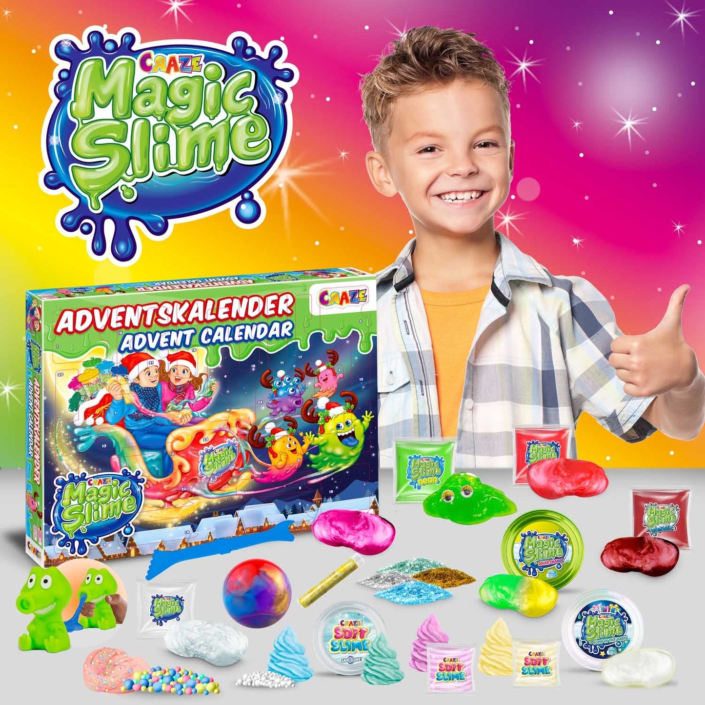 CRAZE MAGIE SLIME CALENDAR DE ADVENT pentru copii - Calendar de Crăciun cu slime pentru fete și băieți, calendar de jucării cu slime pentru copii
