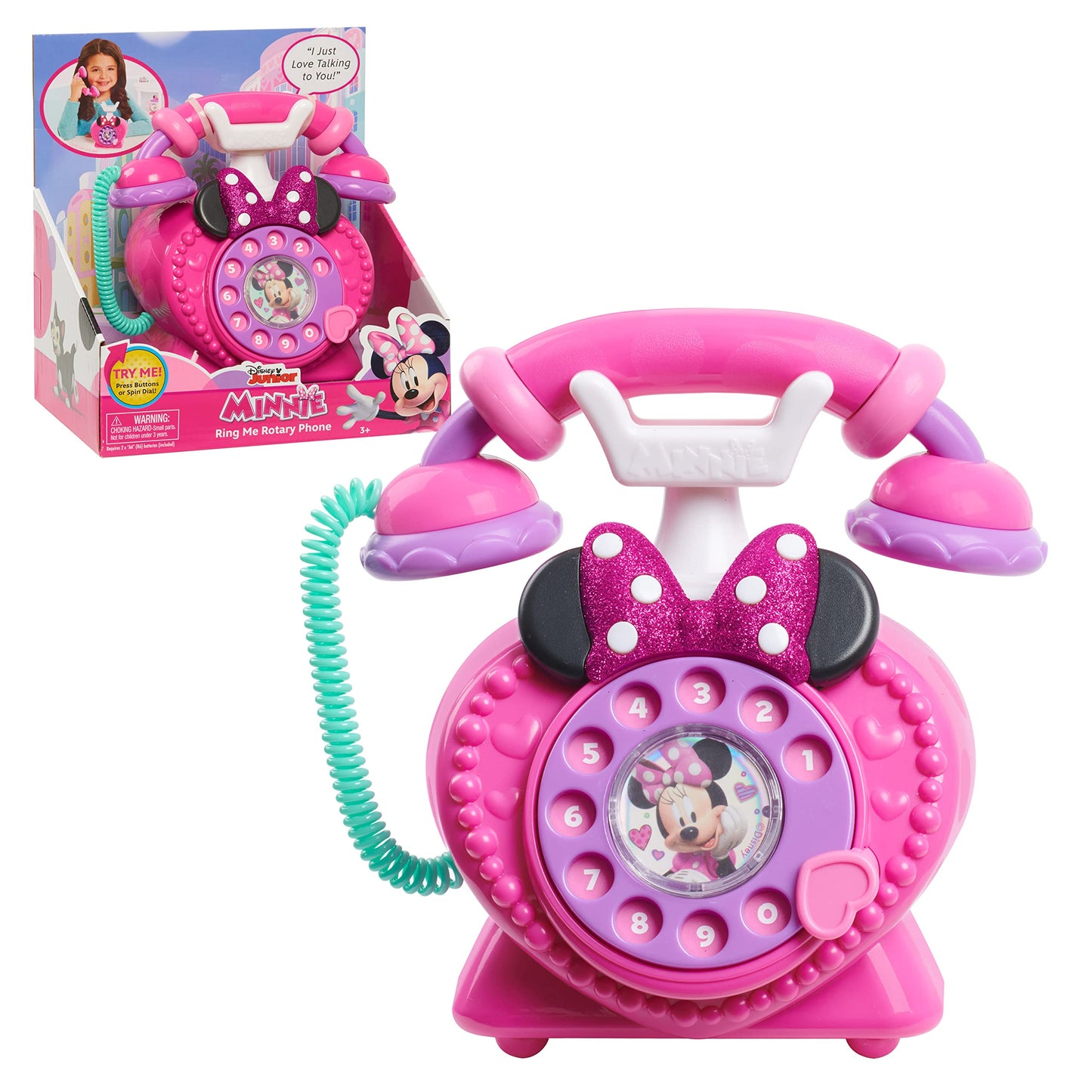 Telefon de jucărie Disney Junior Minnie Mouse cu disc de apelare, efecte de lumină și sunet, pentru copii de la 3 ani, de la Just Play