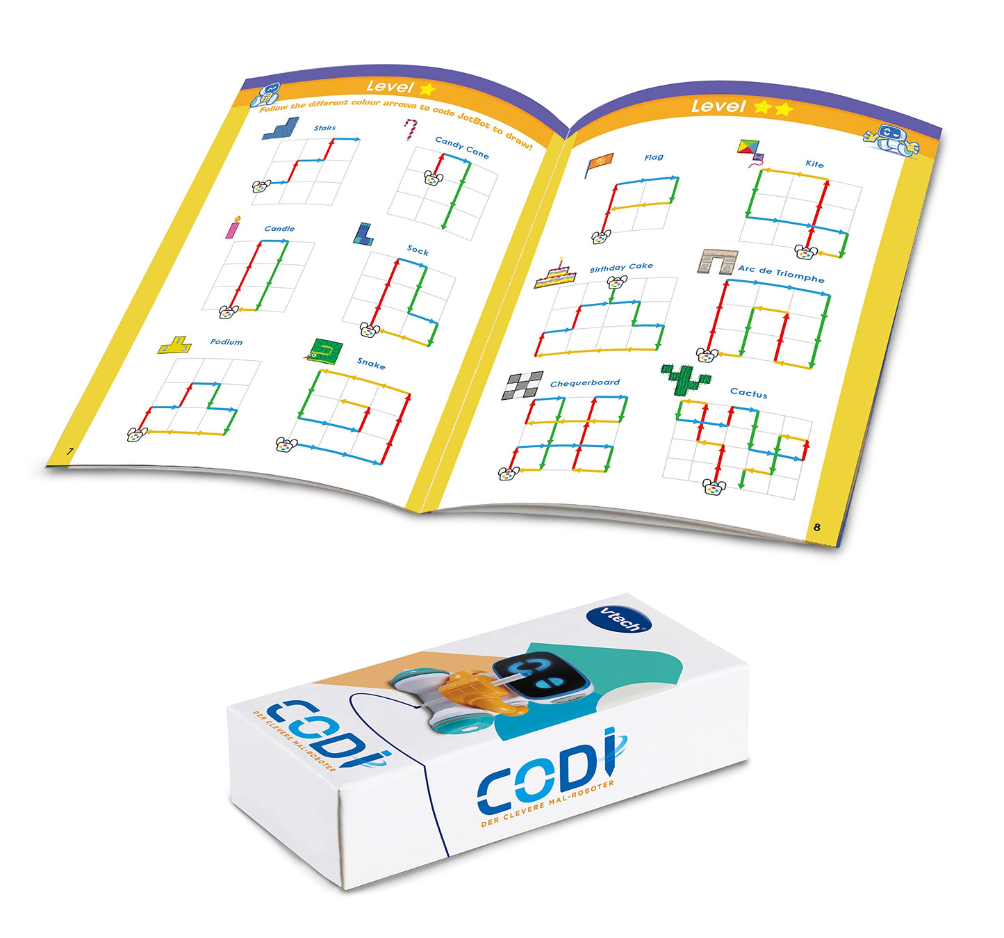 VTech Codi, robotul malefic inteligent – prieten interactiv care se mișcă singur și desenează cu stiloul din mână – pentru copii de 4-8 ani