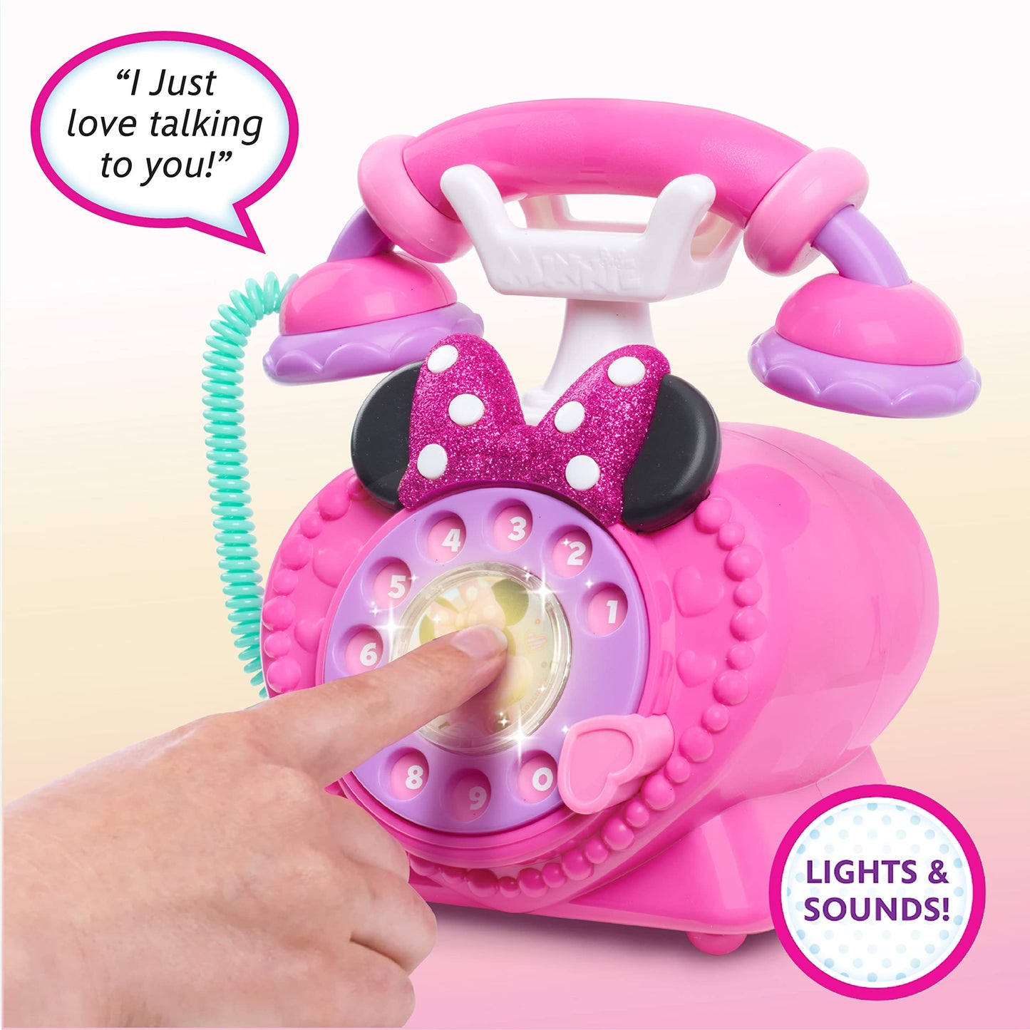 Telefon de jucărie Disney Junior Minnie Mouse cu disc de apelare, efecte de lumină și sunet, pentru copii de la 3 ani, de la Just Play