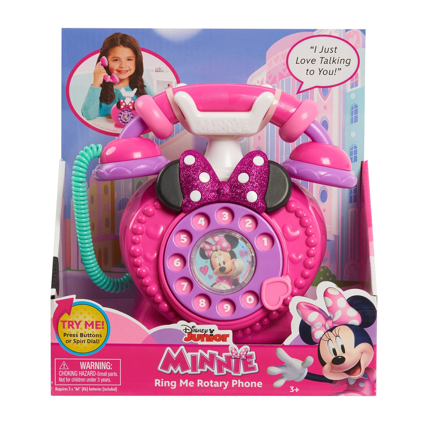 Telefon de jucărie Disney Junior Minnie Mouse cu disc de apelare, efecte de lumină și sunet, pentru copii de la 3 ani, de la Just Play