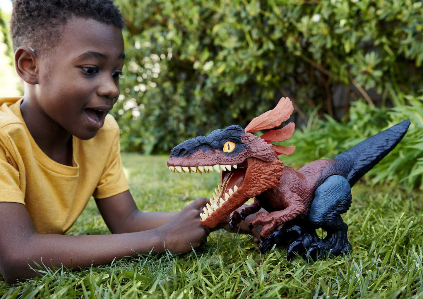 Figurina Mattel dinozaur JURASSIC WORLD, interactiva, efecte luminoase si sonore