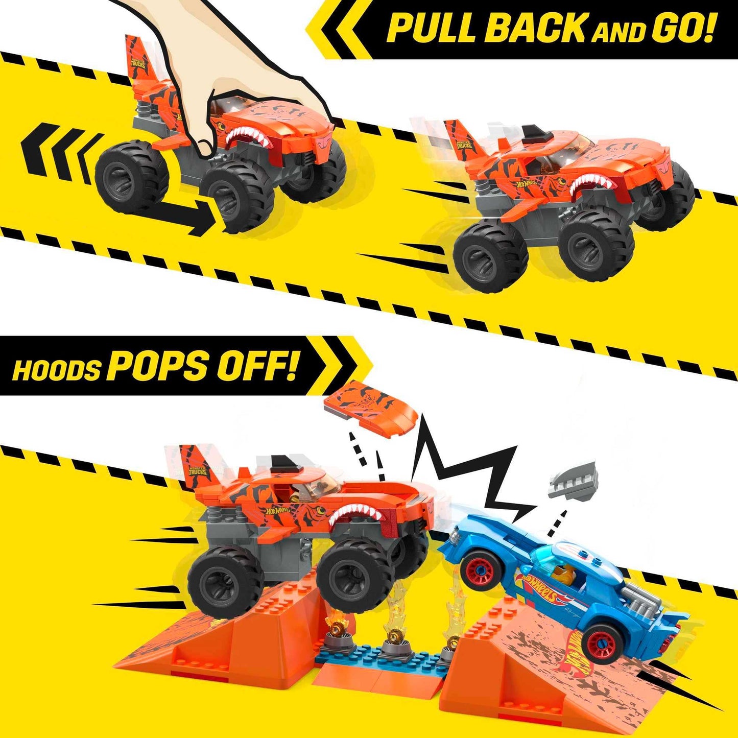 Set de constructie, Hot Wheels, Monster Trucks, Tiger Shark, 245 piese, HKF88