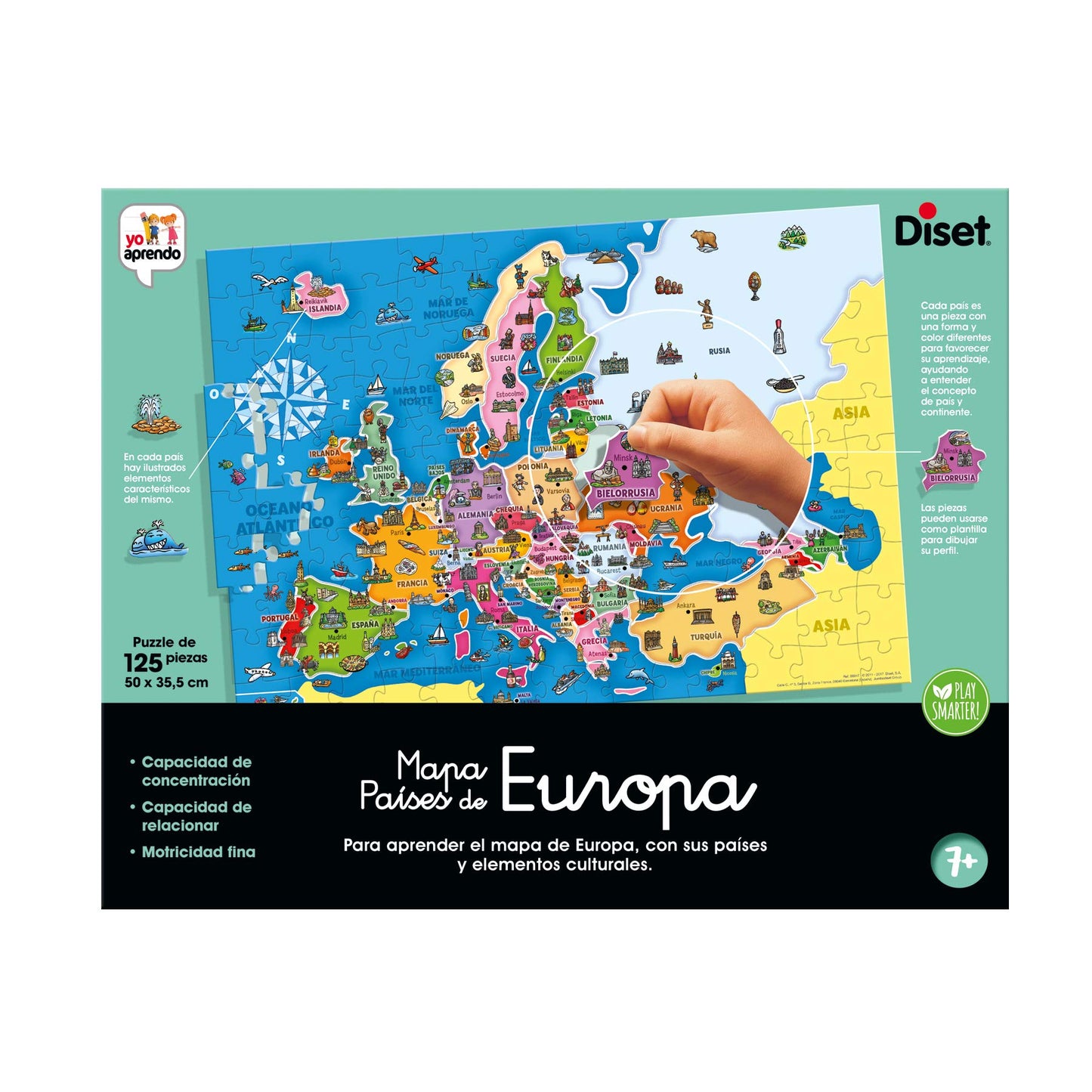 Diset - Țările Europei, Puzzle educativ pentru învățarea geografiei europene de la 7 ani.