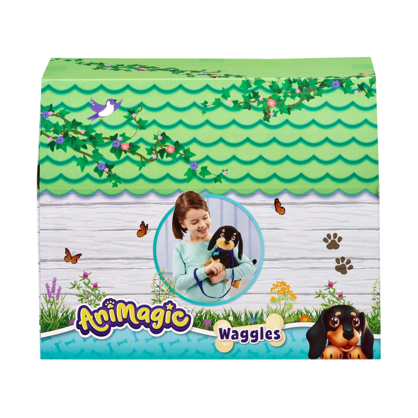 ANIMAGIC Waggles - Peluche Interactiv Câine Dachshund pentru Copii de la 2 Ani - Jucărie Electronică cu Sunet și Mișcare - Ladă și Mână Coada - Adorabil și Distractiv