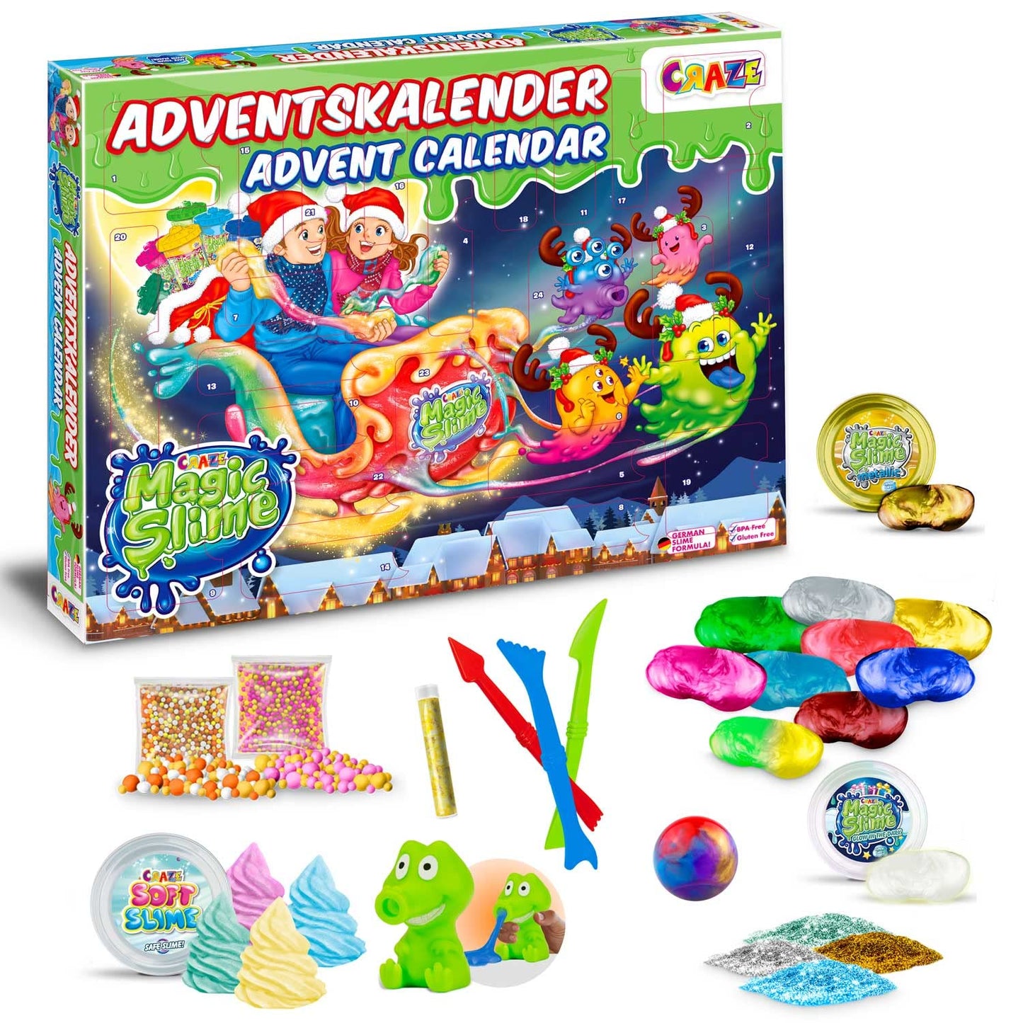 CRAZE MAGIE SLIME CALENDAR DE ADVENT pentru copii - Calendar de Crăciun cu slime pentru fete și băieți, calendar de jucării cu slime pentru copii