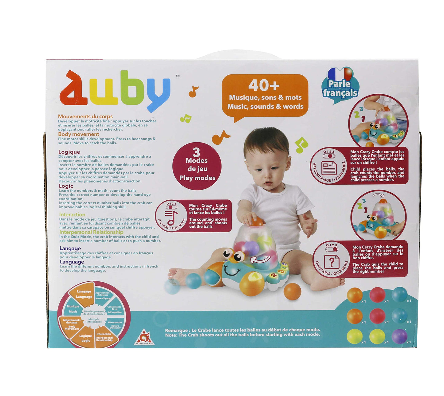 Auby A2102536 Jucării Muzicale pentru Bebeluși, Crabul Nebun – 12 Luni+, Multicolor
