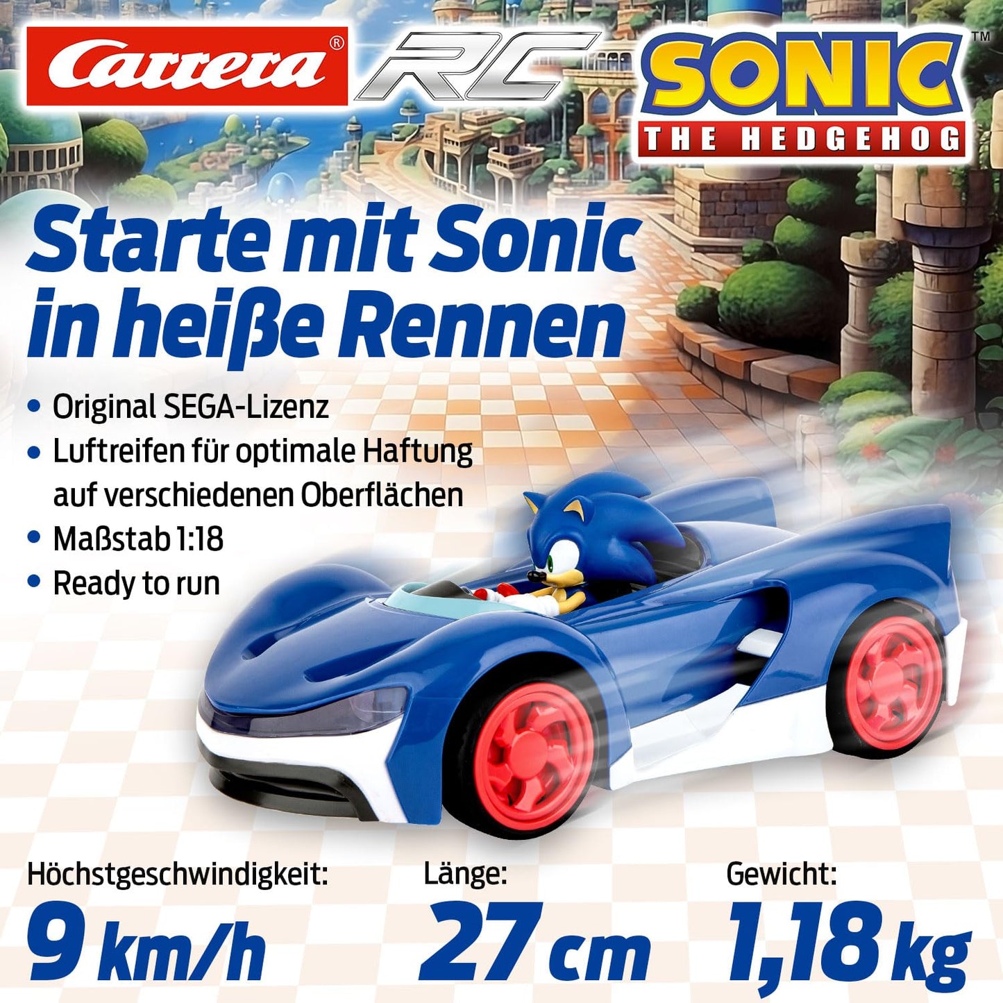 Masina cu telecomanda Sonic Racer, Albastru, 26.5 x 15.9 x 12 cm