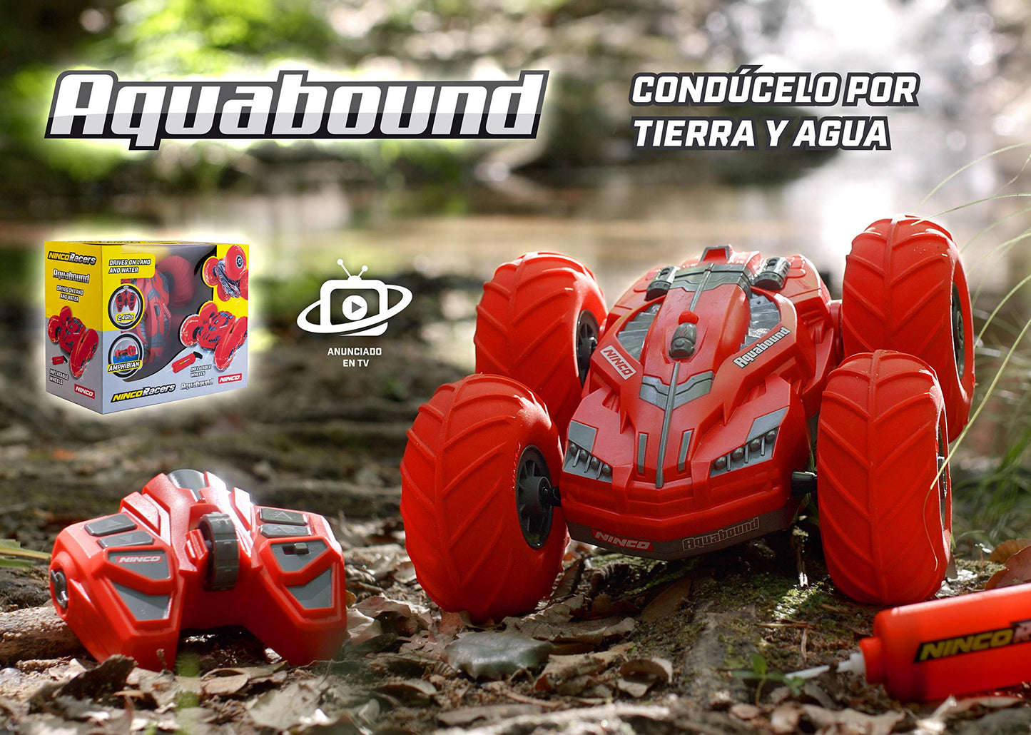 Ninco Racers - Aquabound cu telecomandă, amfibie și reversibil, pentru pământ, apă și zăpadă, roșu, 6 ani (NH93133)