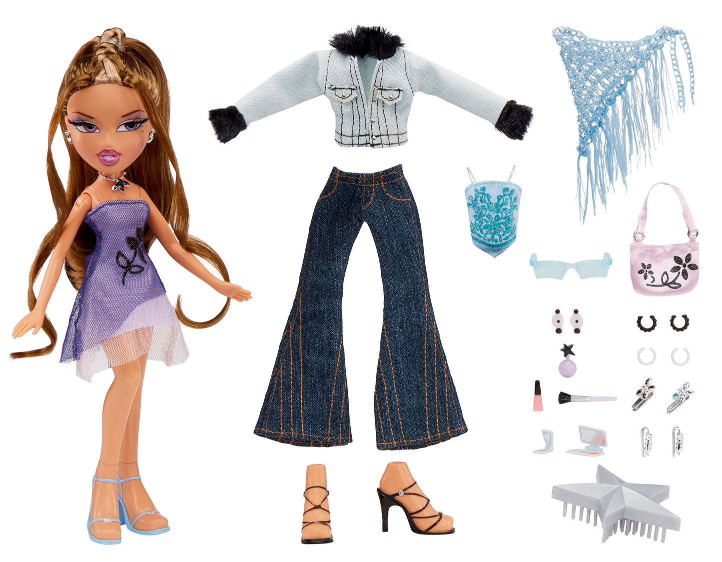 Bratz Păpușa de Modă Ediție Specială 21º Aniversary Girl Night Out - Yasmin - Include 2 Rochii, 2 Perechi de Pantofi, Geantă și Accesorii - Reediție pentru Colecționat - Vârsta: 4+ Ani
