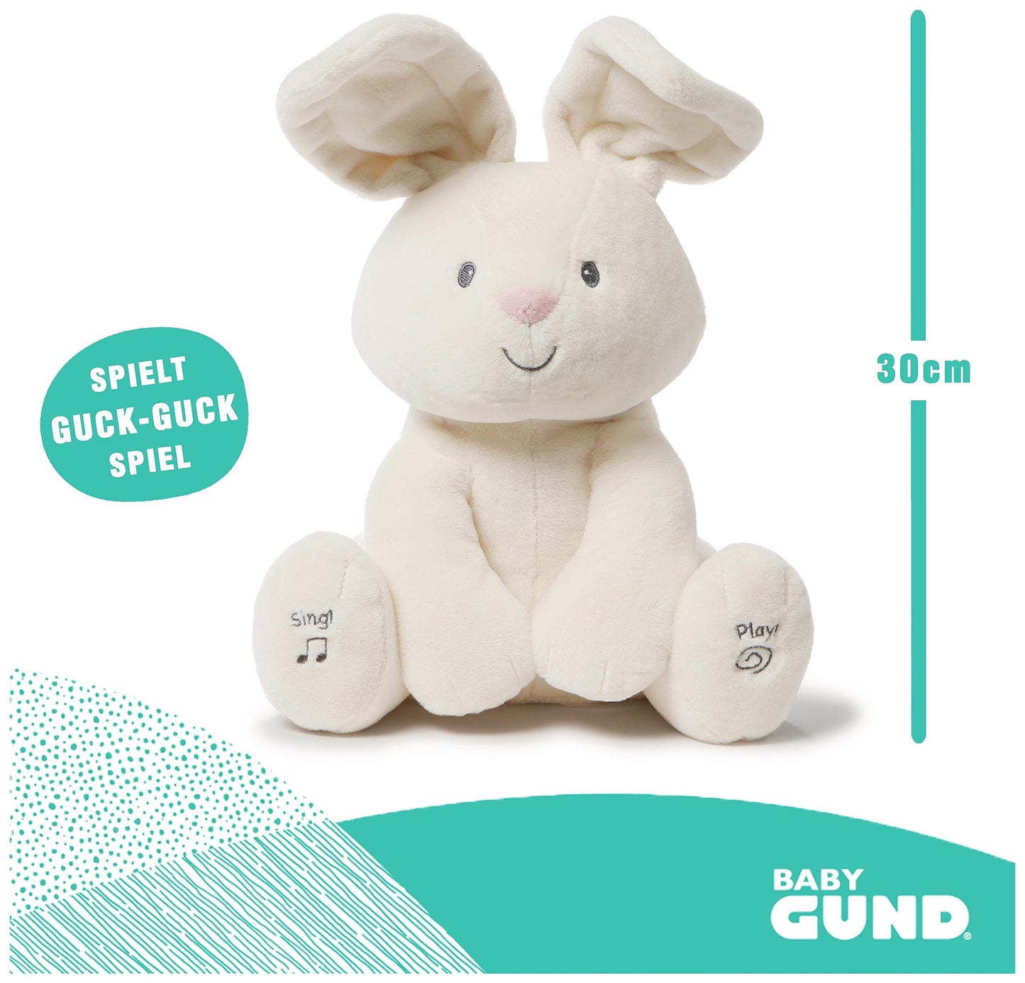 GUND Flora, iepurașul cântător și vorbitor - joacă Guck Guck cu urechile - german, aprox. 30 cm, de la 10 luni