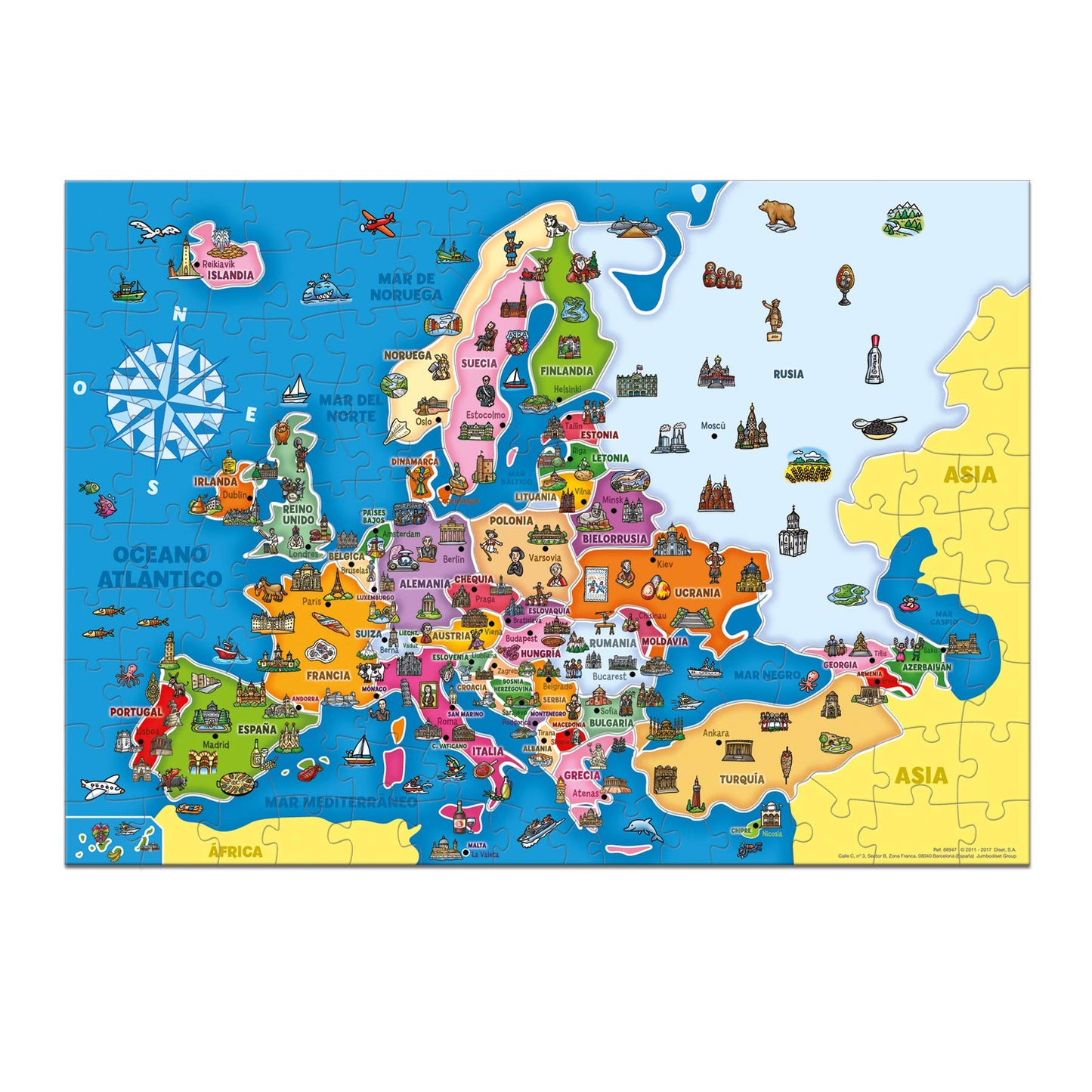 Diset - Țările Europei, Puzzle educativ pentru învățarea geografiei europene de la 7 ani.