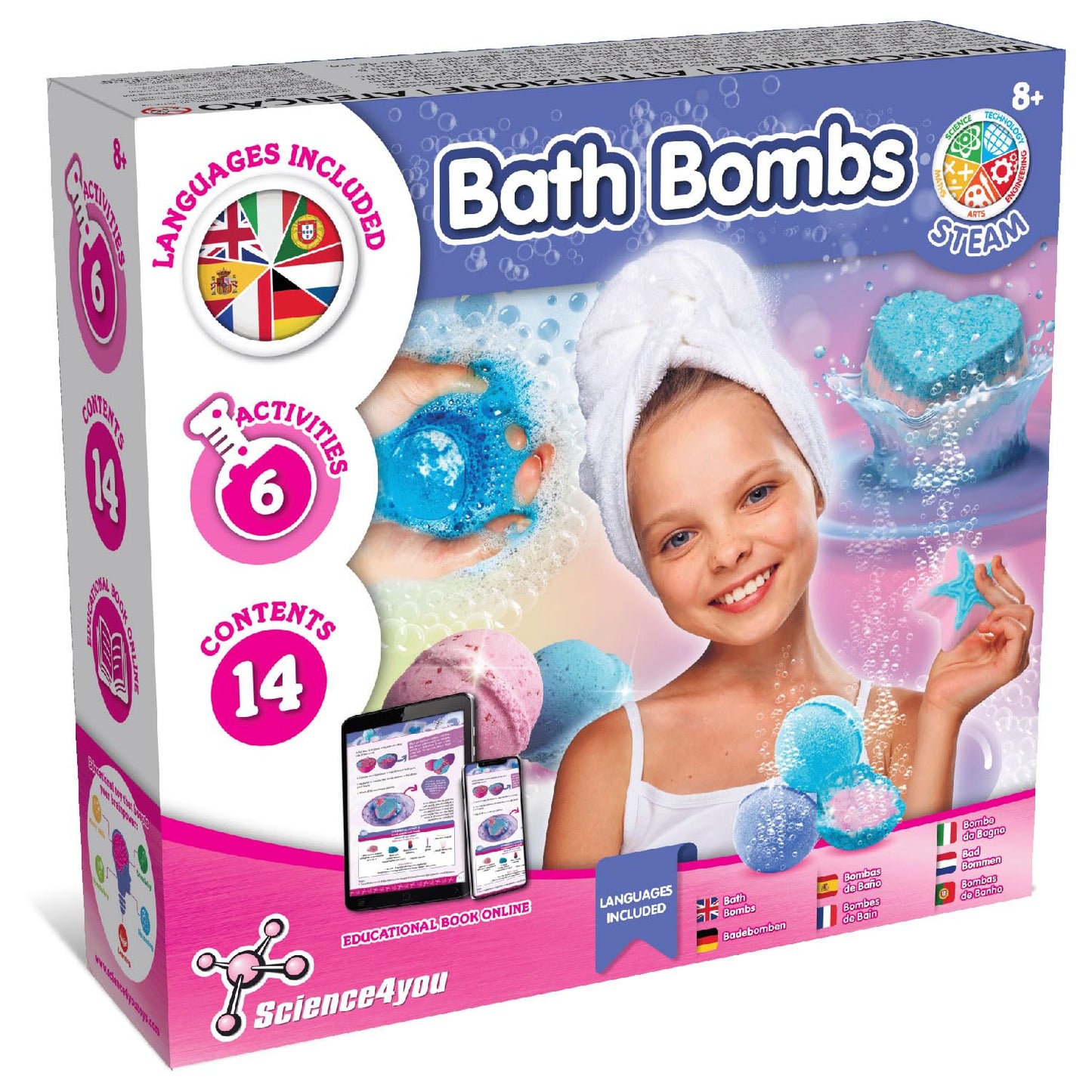 Set creativ Science4you Kit pentru Fabricarea Băilor Spumante - Fabrica de Băi Spumante, 6 Experimente pentru Copii 8+ Ani: Băi Spumante Relaxante, Jucării Științifice, Joc și Cadou pentru Fete și Băieți 8+ Ani