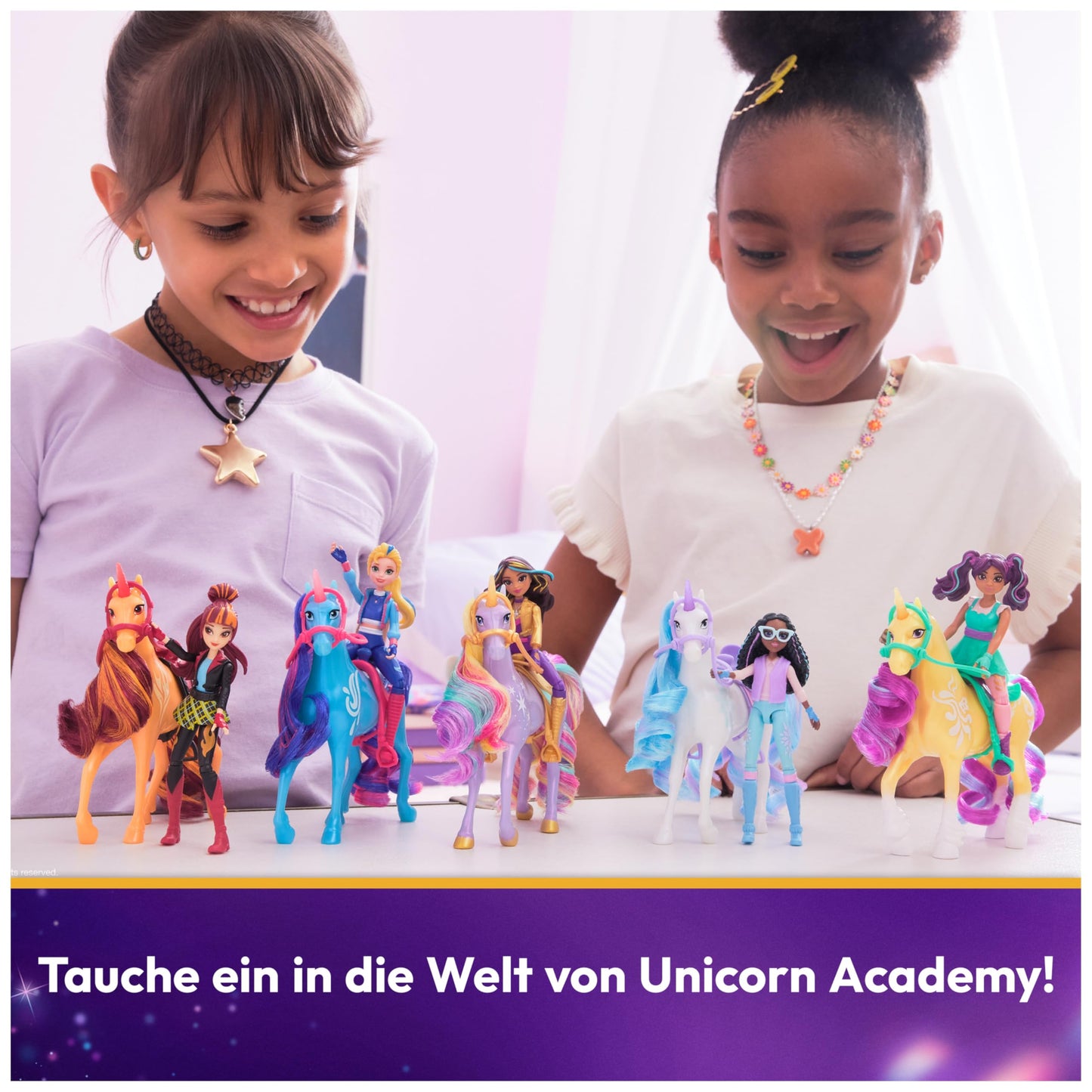 Academia Unicornilor - Figurine originale Wildstar și Sophia de 12 cm din seria Netflix, cu unicorn Wildstar și lumină magică în culori de curcubeu, pentru copii de la 4 ani.