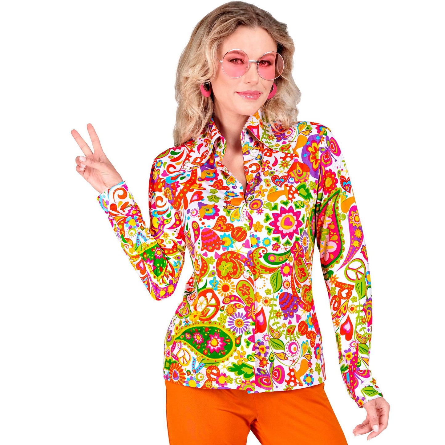 WIDMANN MILANO PARTY FASHION - Bluză pentru femei din anii '60, stil Hippie, Reggae, Flower Power, Disco Fever