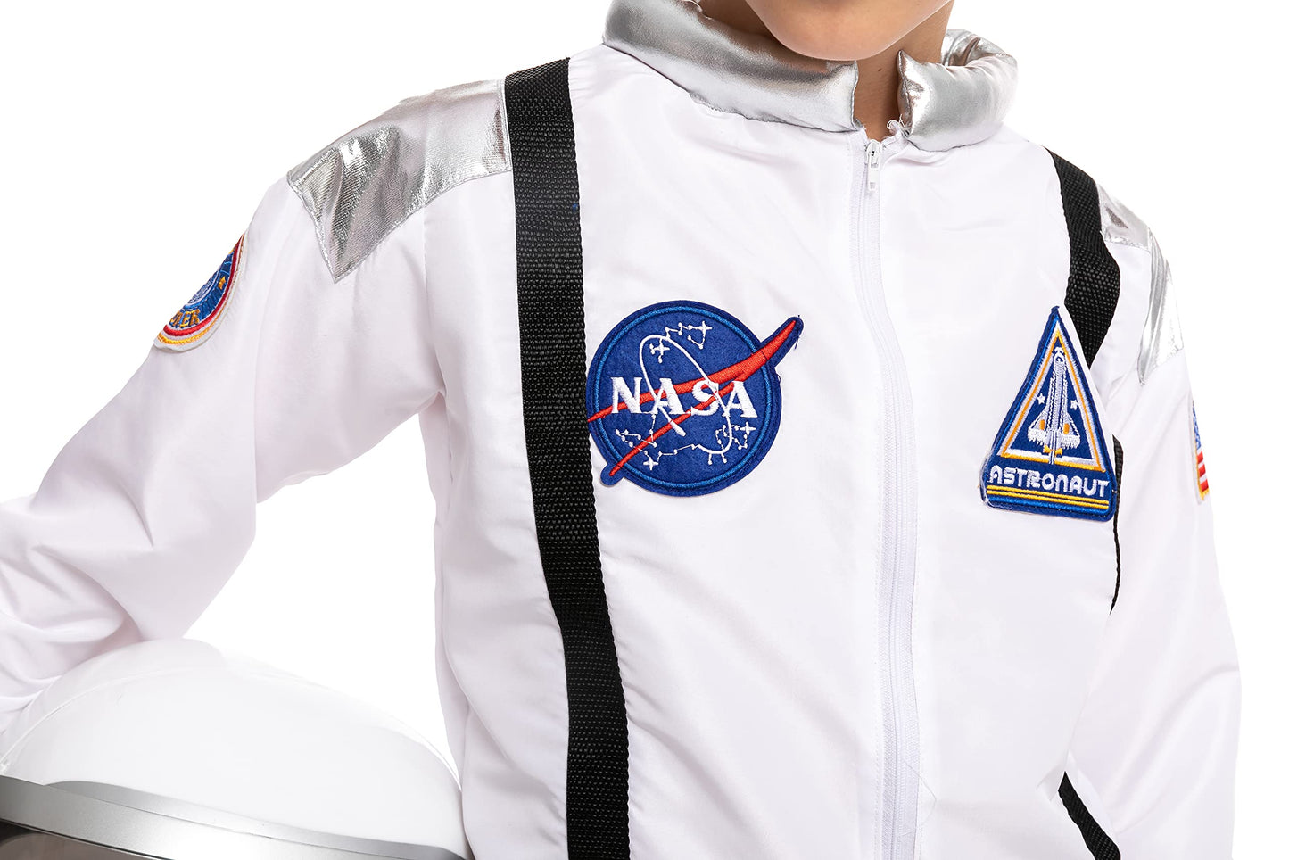 Costum Astronaut Halloween cu Dungi Argintii pentru copii, Marime 3-4 ani - Jumpsuit Pilot cu Casca