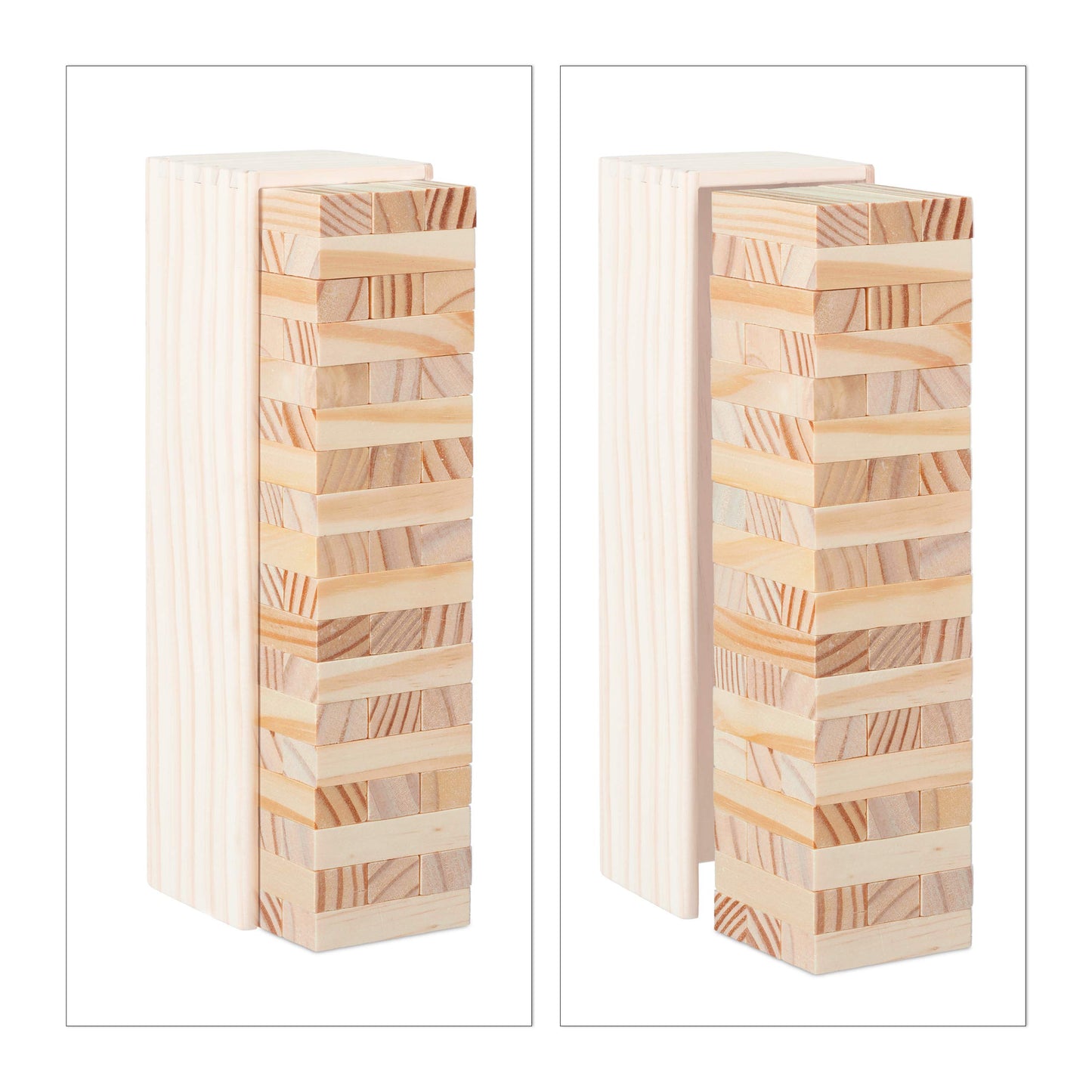 Tumble Turn din lemn Relaxdays, 54 blocuri pentru stivuit, joc amuzant pentru copii și adulți, jucărie din lemn, natur, 27 x 8 x 7 cm