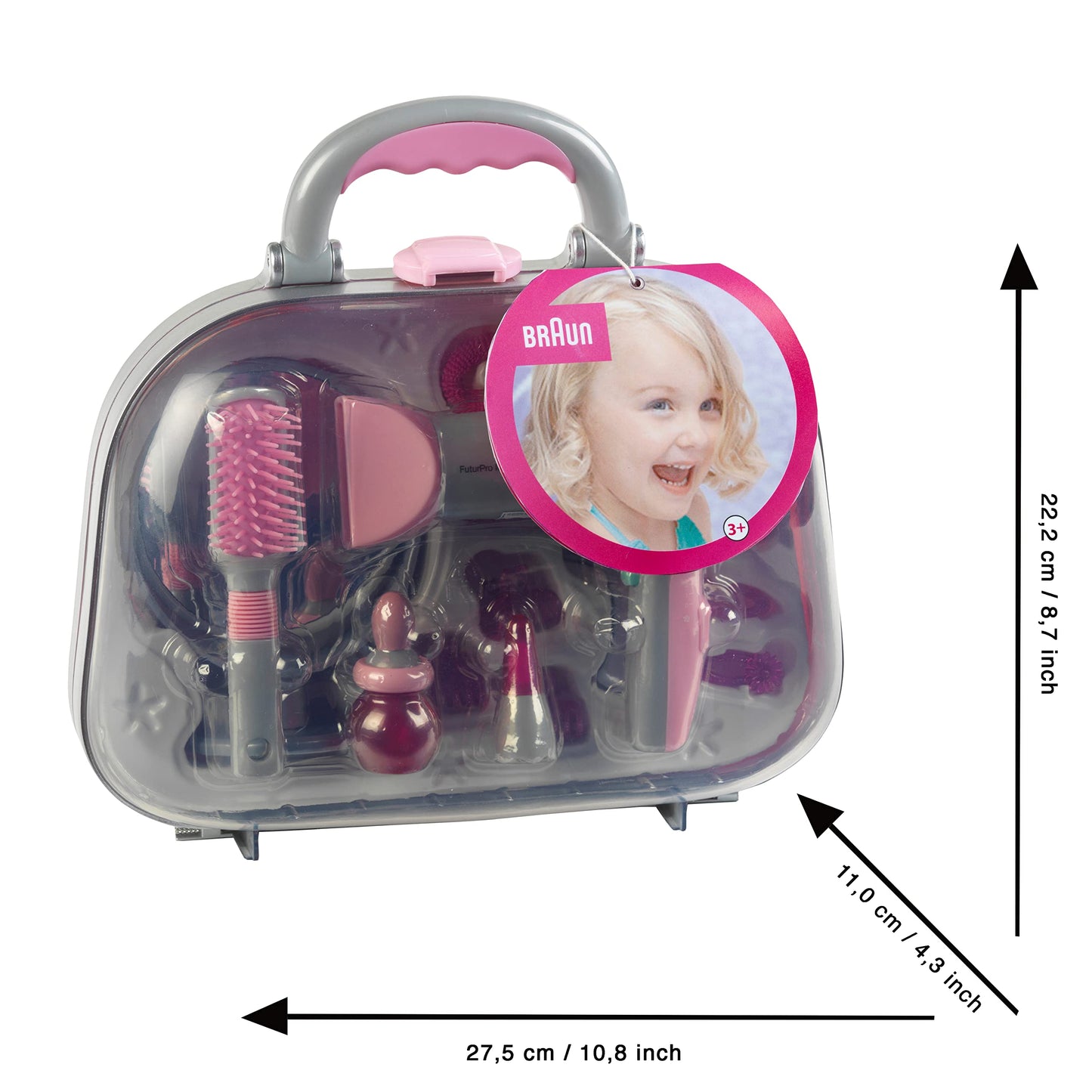 Theo Klein 5855 Set de Frizerie cu Uscător de Păr Maro | Cu Oglindă, Pieptene și Accesorii de Styling | Valiză Rezistentă cu Uscător de Păr cu Baterii | Dimensiuni: 27,5cm x 11cm x 22,2cm | Jucărie pentru Copii de la 3 Ani